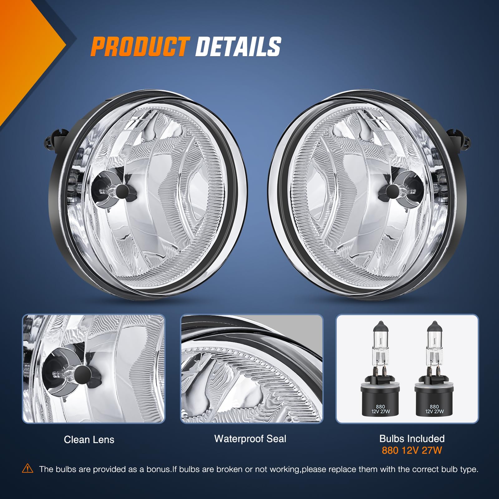 Nilight Fog Light Assembly Compatible with 2007 2008 2009 2010 2011 2012 2013 GMC Sierra 1500 07-14 Sierra 2500HD 3500HD Clear Lens Lamps Replacement 880 12V 27W Bulbs