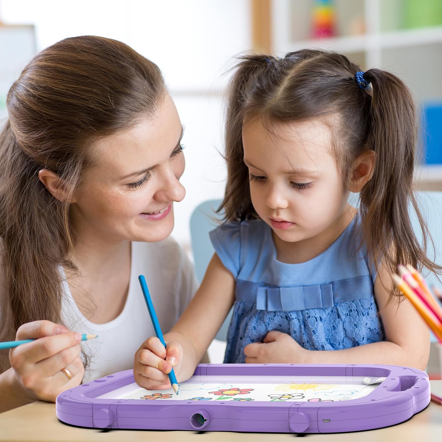 Easel for Kids, Adjustable Standing Rotatable Double Sided Toddlers Art Easel with Painting Accessories, Drawing Board Gift for Boys and Girls, Girl Birthday Gift, Purple