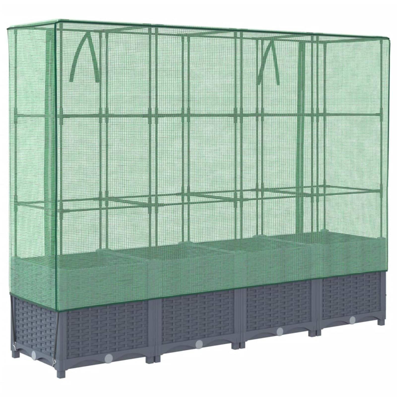 Homgoday Hochbeet mit Gewächshaus-Aufsatz Pflanzkasten Gemüsebeet Blumenbeet Blumenkasten Gartenbeet Pflanzbeet Frühbeet für Balkon Garten Terrasse Rattan-Optik 160x40x138 cm Dunkelgrau