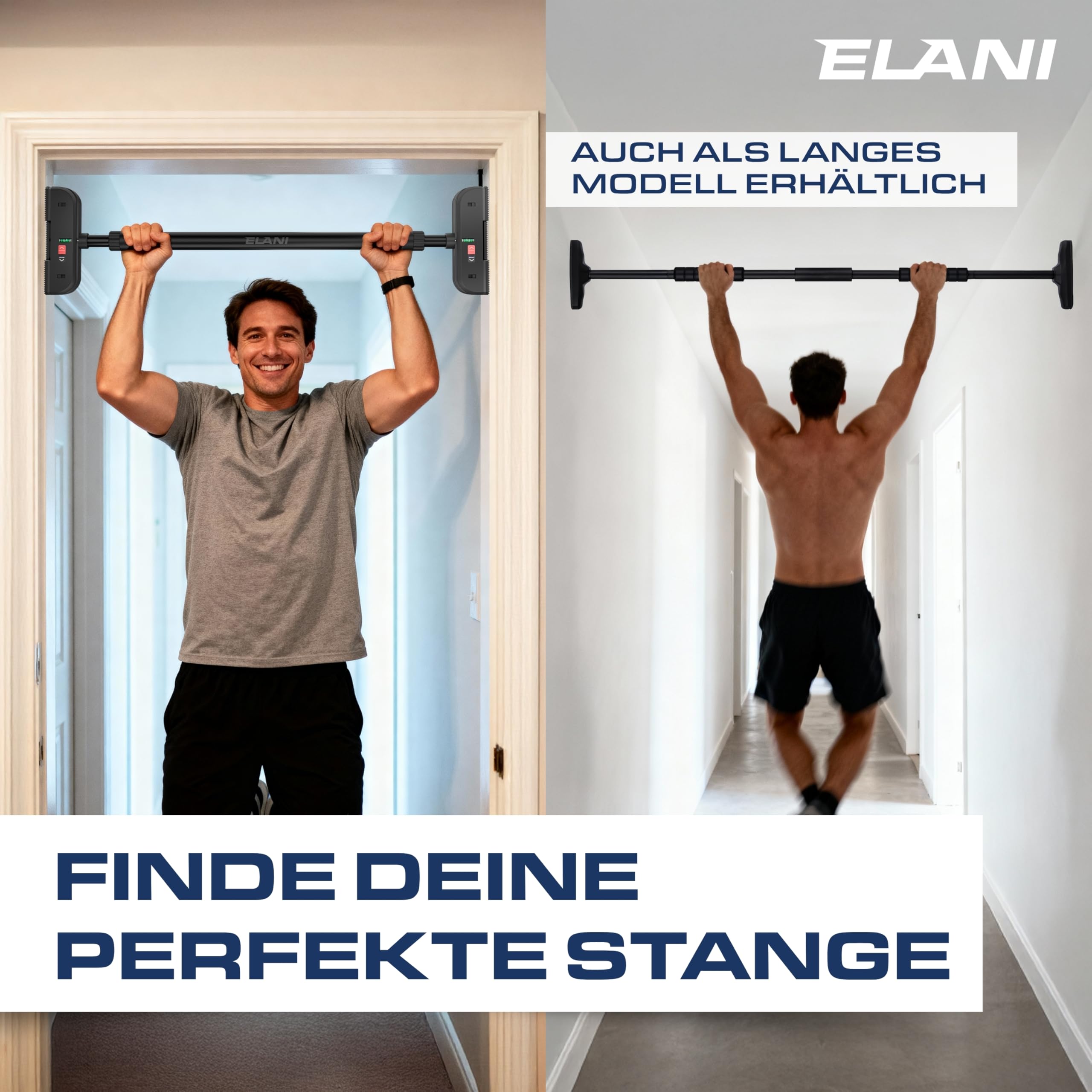 ELANI – sichere Klimmzugstange 75-95 cm bis 200 kg für Türrahmen ohne Bohren mit innovativer Gewindesperre – Pull Up Bar, Türreck Klimmzugstange Türrahmen, Klimmzug, Klimzugststange