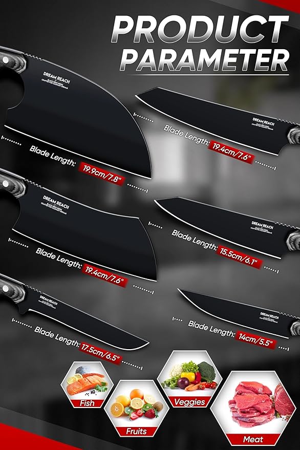 Set Cuchillos Cocina 6 Piezas Titanio Negro miniatura 4