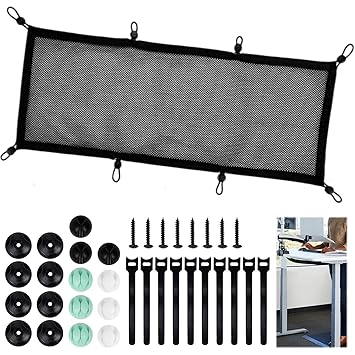 Under Desk Cable Management Net for Sit Stand Desk, Privacy Mesh Cable Manager,Flexible Under Desk Wire Net Large Capacity Cord Organizer Net,Cord Management Solution (27X11.8 Inches)