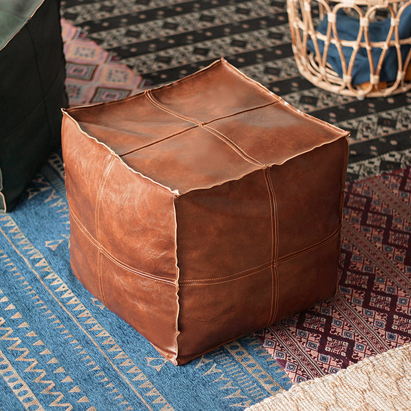 LOVIVER PU- marokkanischen Hockerbezug Hassock Storage Ottoman Raumdekoration Aufenthaltsraum, eckig braun
