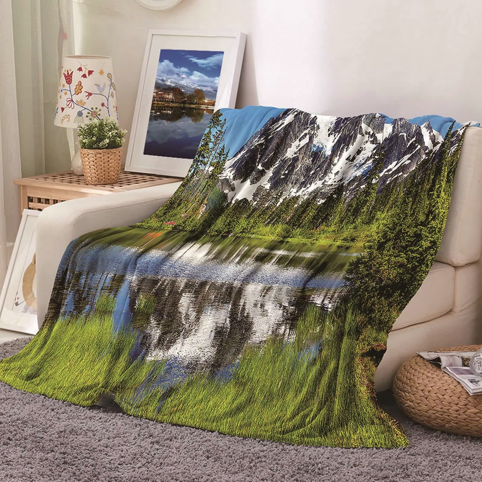 Aeici Couverture Polaire, Couverture en Flanelle Couverture 180x200 cm Lac Montagne de Neige Couverture de Canapé Cadeau pour Adultes et Enfants