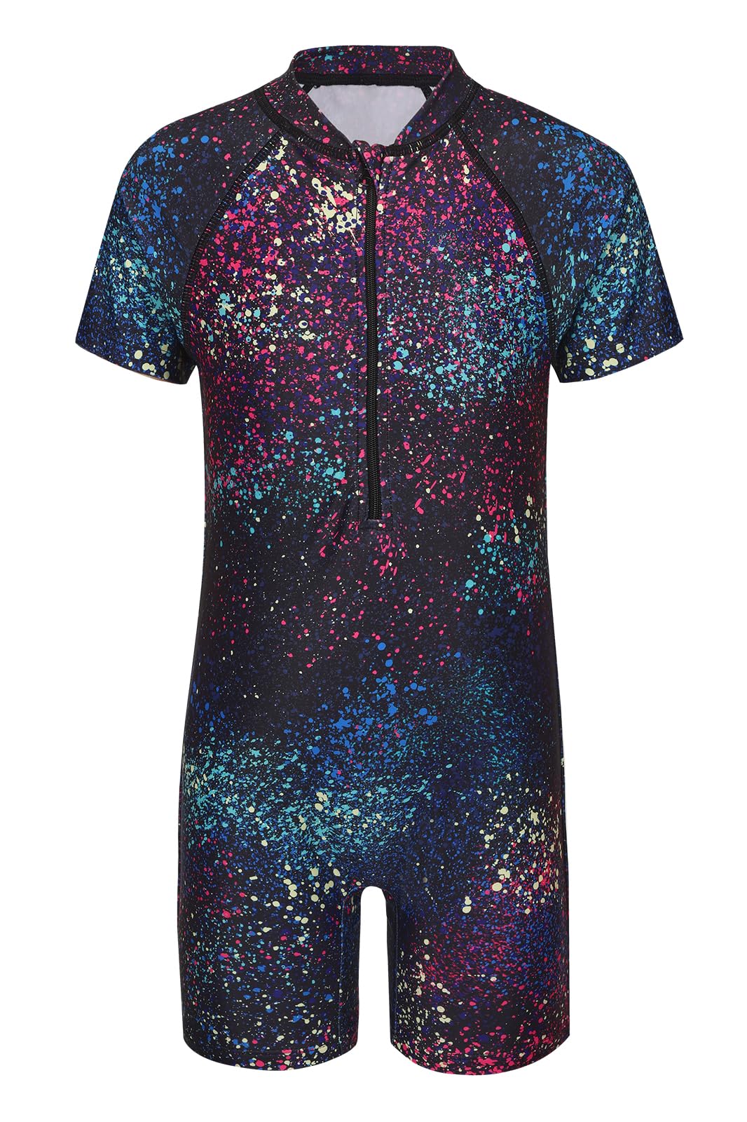 Girls Rash Guard Swimsuits One Piece Bathing Suits for Girls UPF 50+ Sun Protection Short Sleeve Sunsuits Zipper