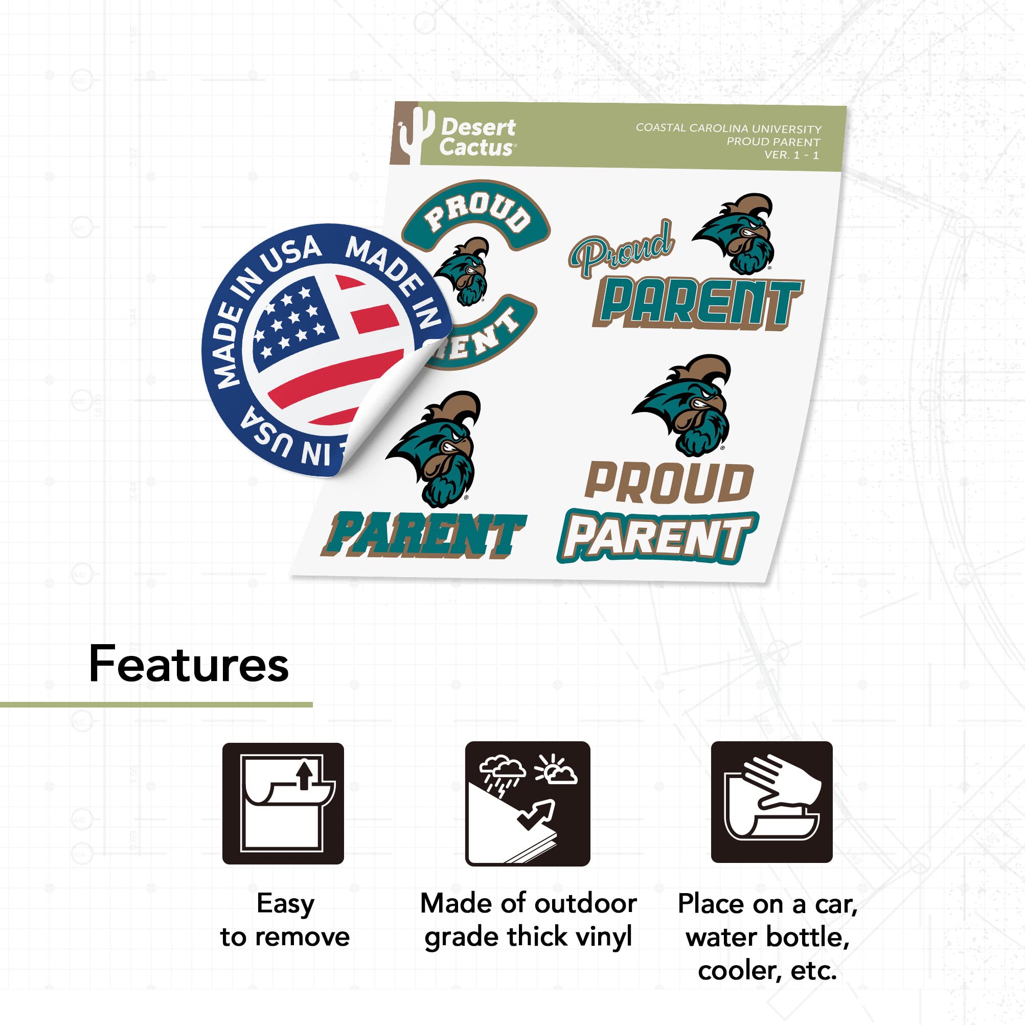 Desert Cactus Coastal Carolina University Chanticleers Vinyl Decal Sticker - Proud Parent Design - View #5