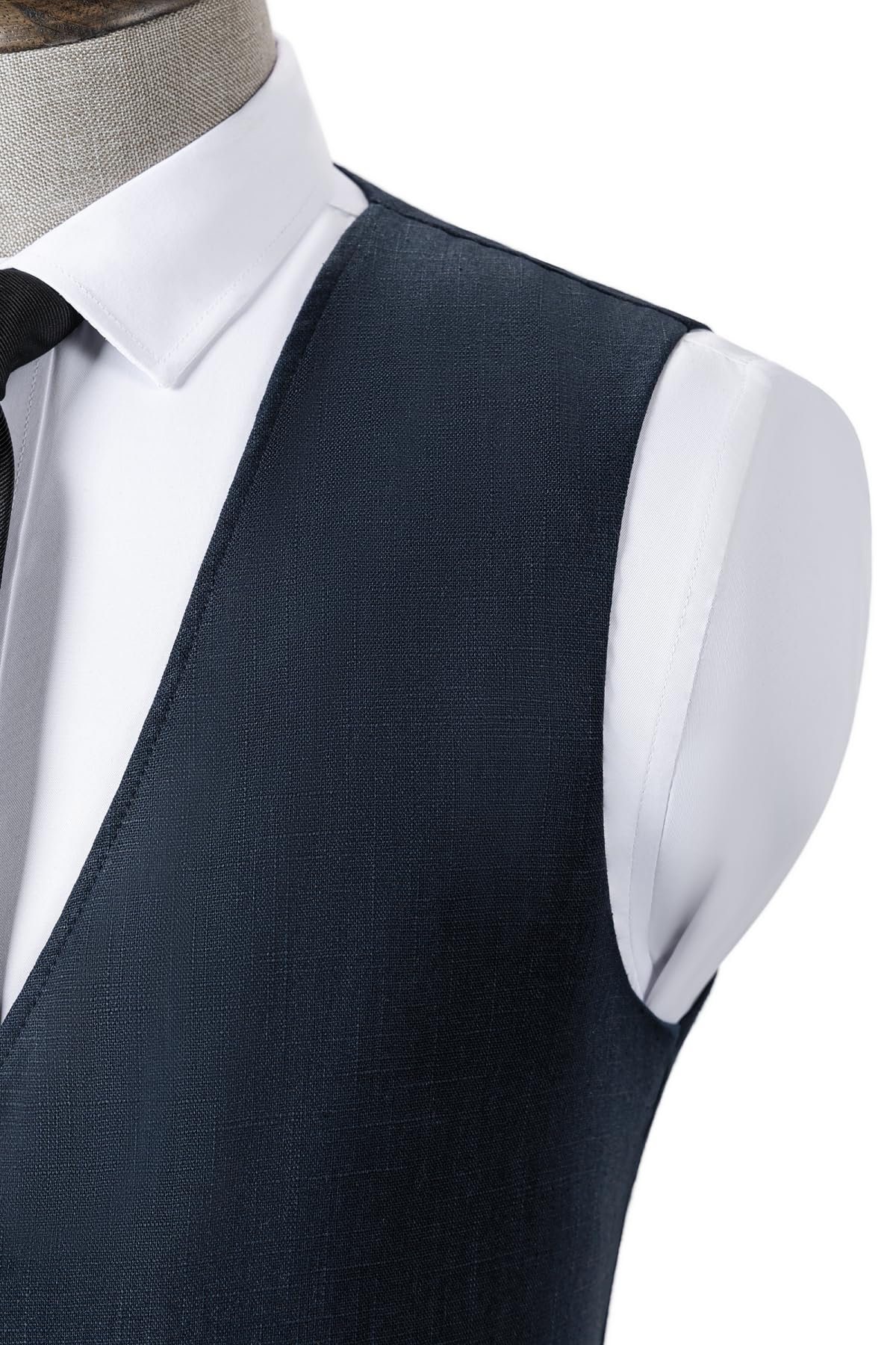 Solovedress Gilet da uomo, elegante, da uomo, estivo, in lino, per matrimoni e feste, Blu marino, 3XL