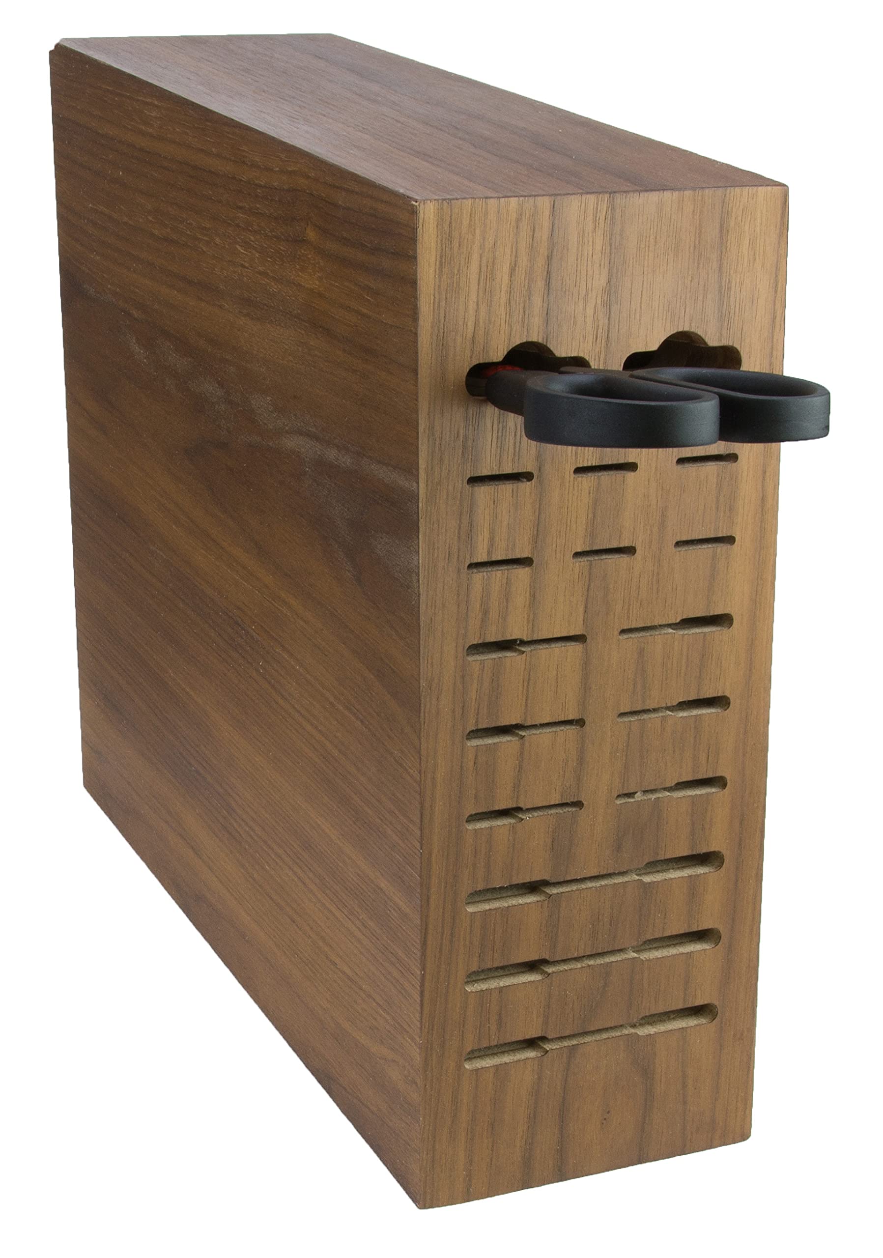 Bloque de cuchillos con 17 orificios, madera de nogal natural, vacío.