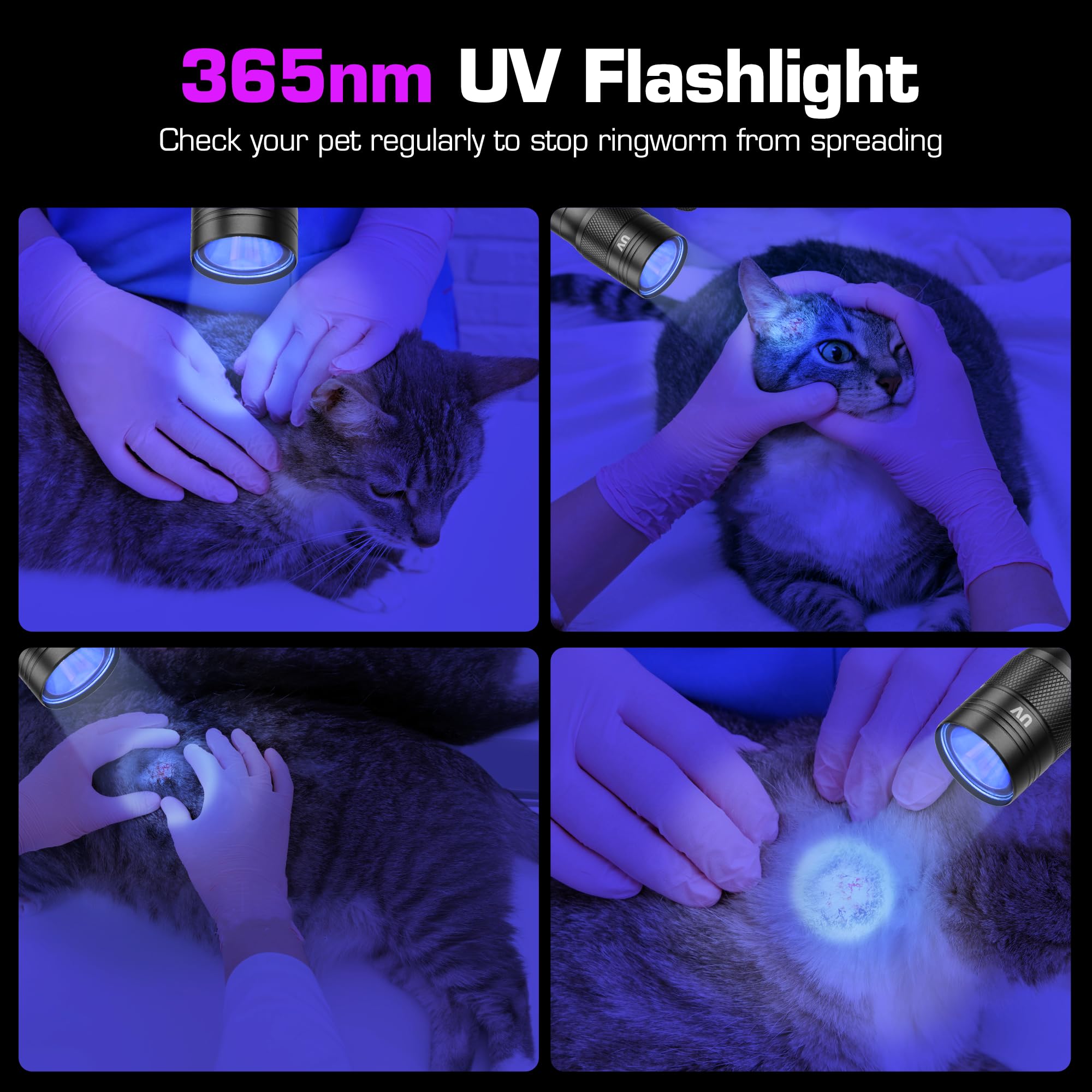 EverBrite Latarka UV 365 nm, czarne światło z 1 W LED i aluminiową obudową, antypoślizgowy uchwyt, czas pracy 18 godzin, wykrywacz moczu zwierząt domowych dla psów i kotów, tester banknotów