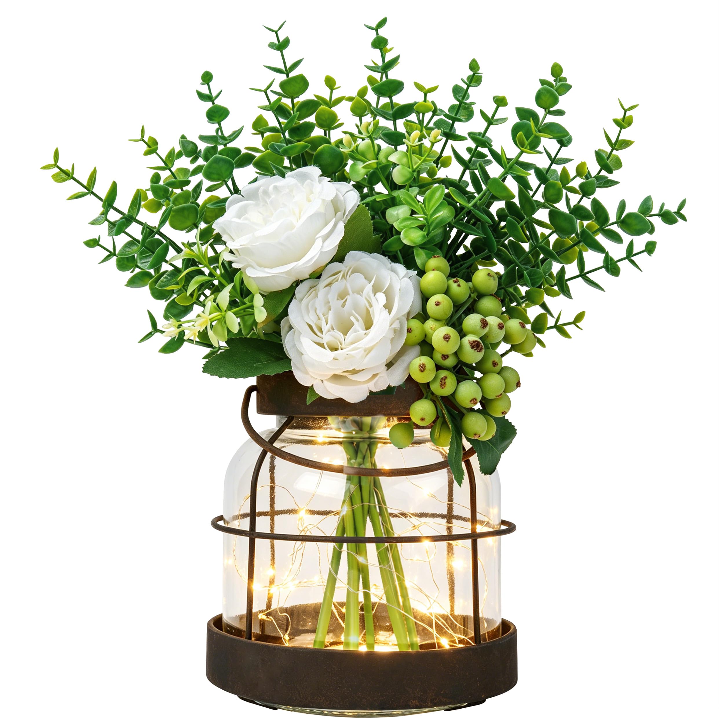 Der Rose Vintage Vase with Fake Flowers & LED Lights for Spring Decor