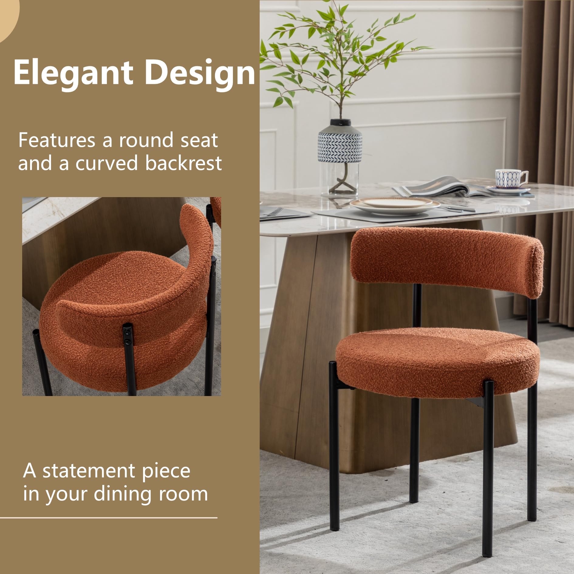 Amazon.com - Boucle Dining Chairs Set of 6, Rust Dining Chairs
