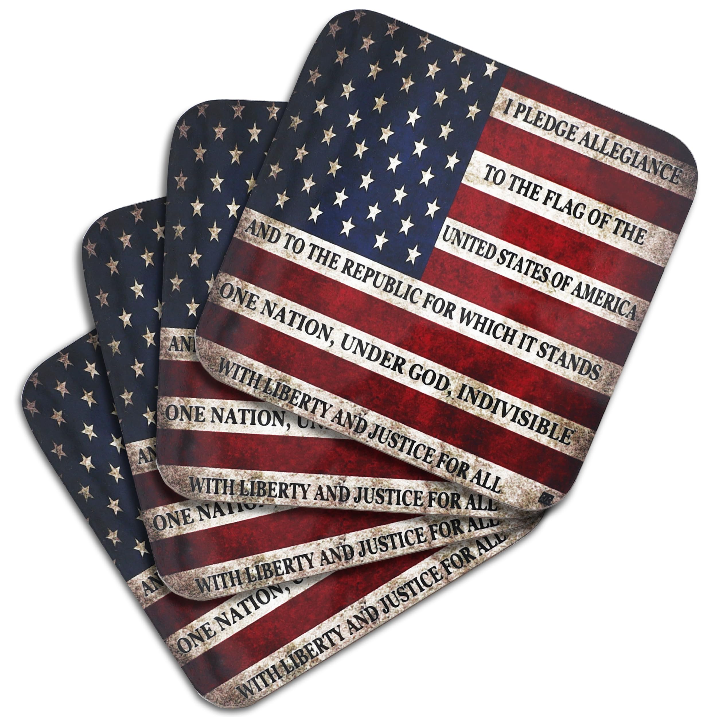 Rogue River Tactical Patriotic USA Flag Drink Coaster Set Gift United States Pledge of Allegiance Bar Kitchen Home