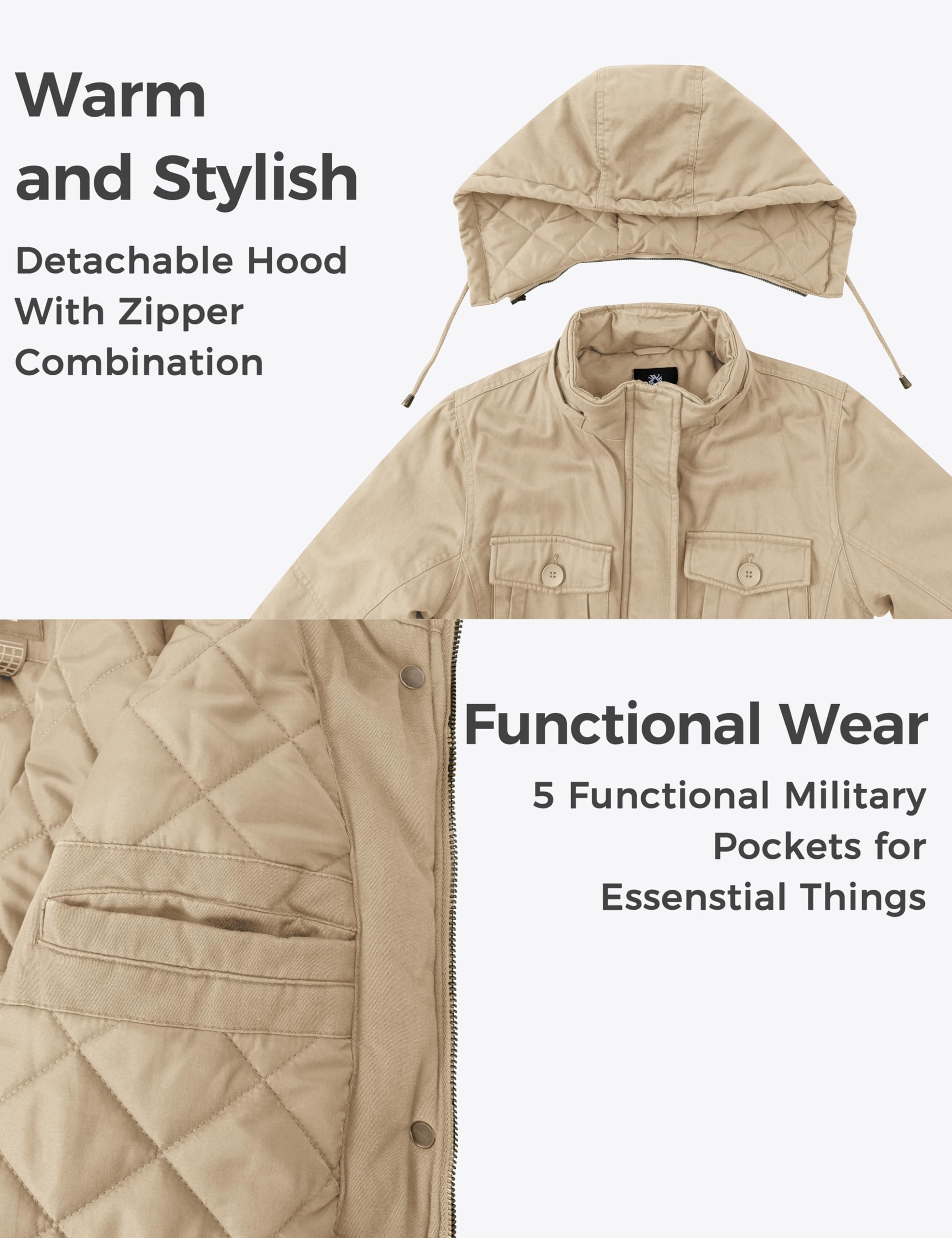 Wantdo Giacca con Cappuccio Rimovibile Cappotto Caldo Invernale da Esterno Parka con Fodera in Pile Giubbotto Antivento Donna