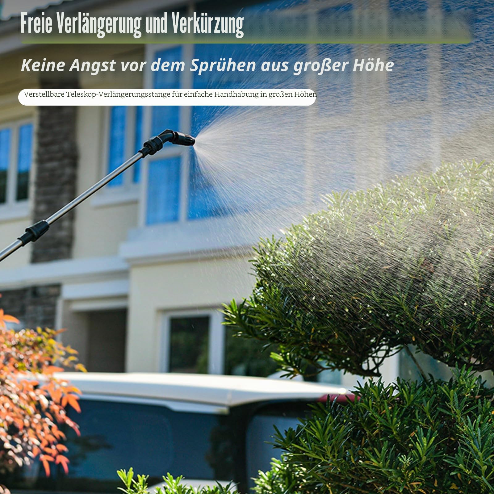 Drucksprüher, 8L Akku Drucksprühgerät Gartenspritze mit Lanze und 4 Verstellbaren Sprühdüsen Rückenspritze mit 2400mAh Batterie (7.4V Automatische Pumpe Transparenter Tank Teleskopierbare Lanze)