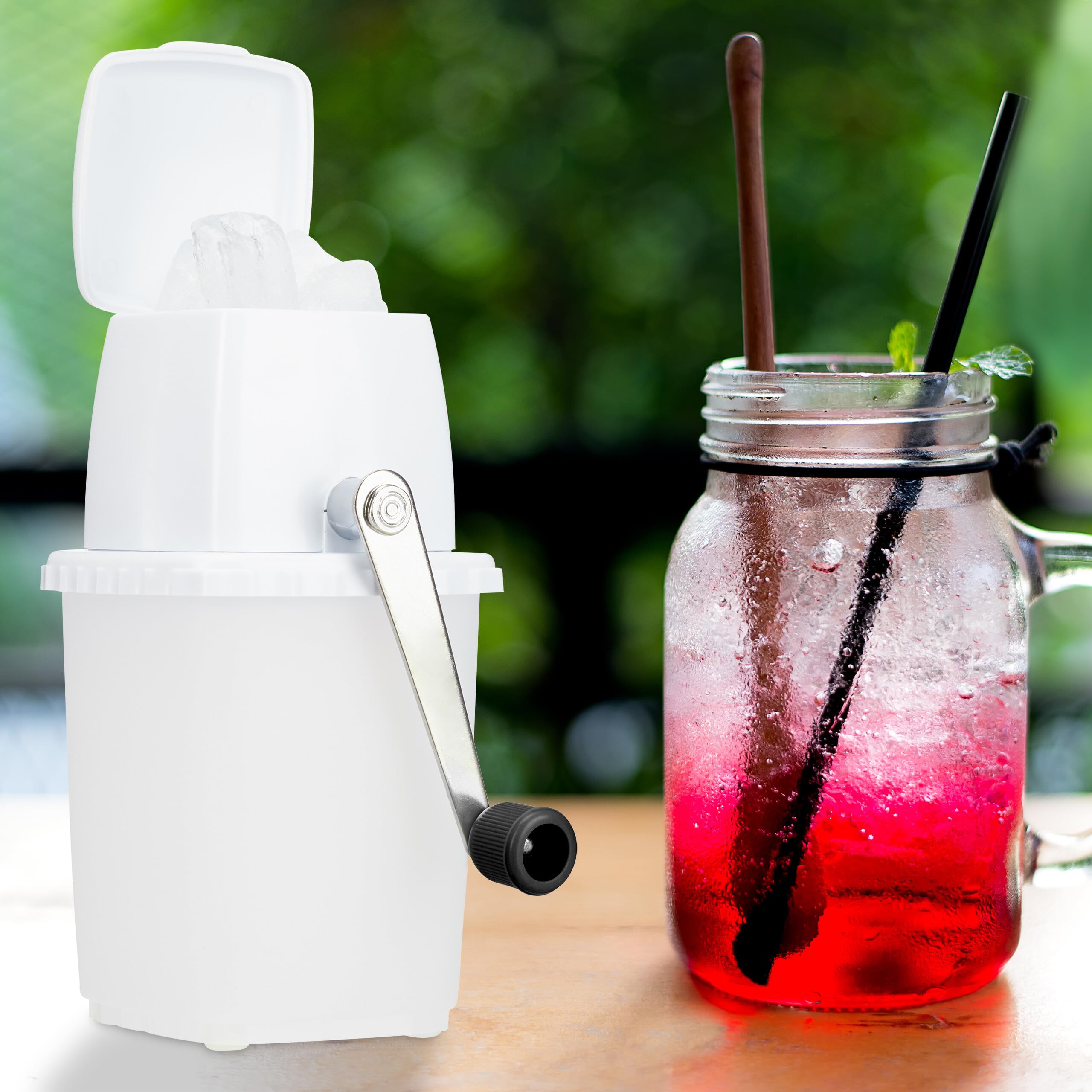 Relaxdays Tritaghiaccio Manuale per Granite, Tritura Ghiaccio con Manovella, Ice Crusher Cocktail e Drink, Bianco Nero