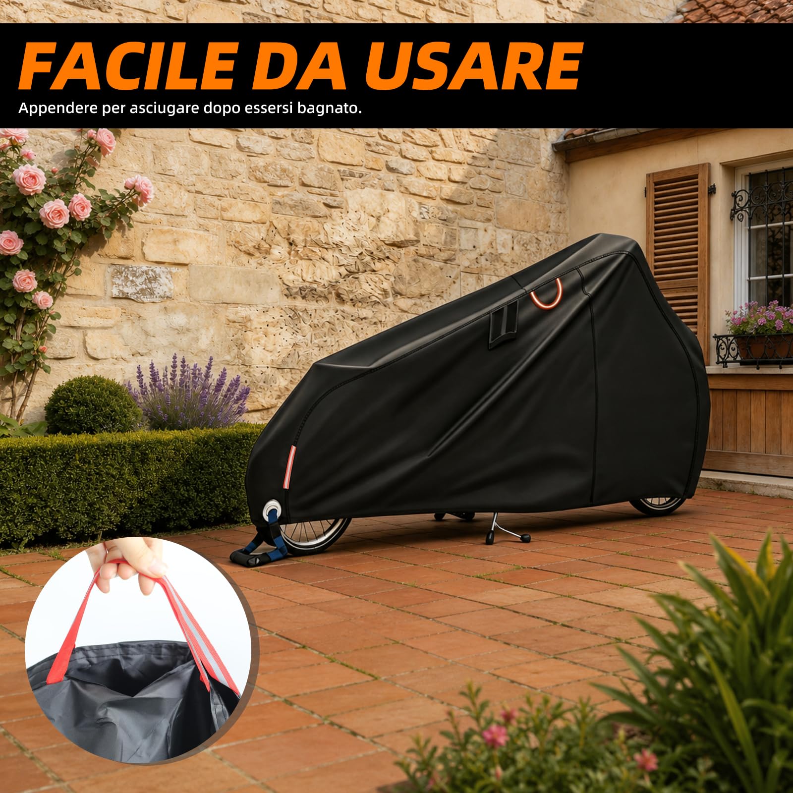 Telo di copertura impermeabile per bicicletta di carico, robusto telo di copertura Oxford 300D con protezione UV, strisce riflettenti per e-bike, furgoni e bici cargo (270 x 75 x 100 cm) (per due