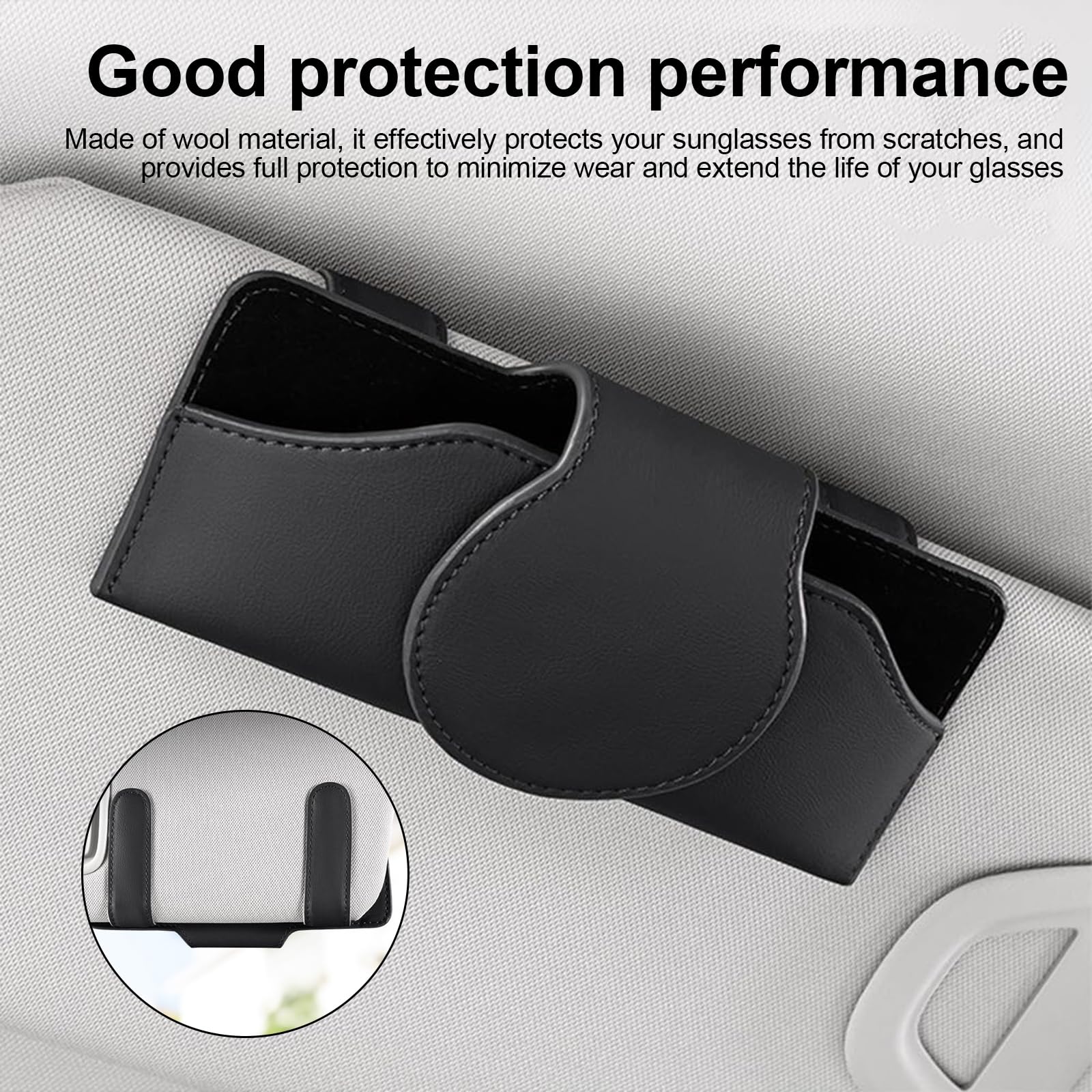 Porte-Lunettes De Voiture Magnétique En Cuir – Support Pare-Soleil Noir – Étui Anti-Rayures Pour Lunettes De Soleil