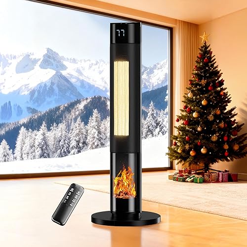 YEW Space Heater for Indoor Use, 34" Portable Electric Room Heater with Remote, 80 Oscillating, 24H Timer, Thermostat & ECO Mode, Ceramic Tower