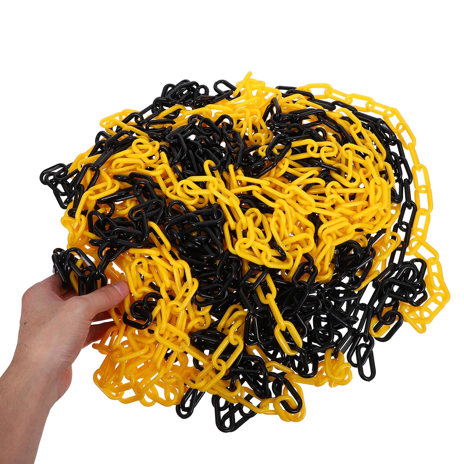 Veemoon Cadena Barrera de Seguridad de Plástico 6 Mm Amarillo y Negro, 25 Metros, Barrera de Cadena para Estacionamiento y Control de Multitudes en Obras Industriales y Zonas Públicas