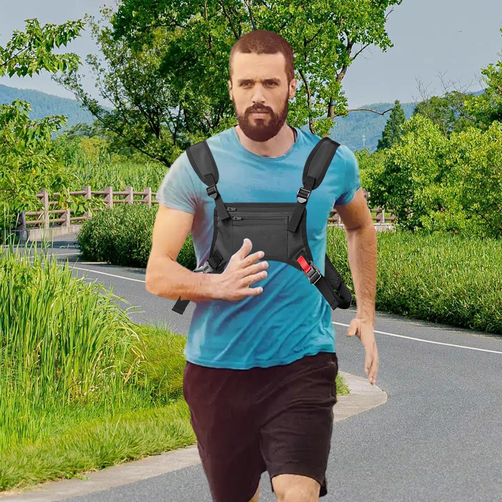 Chest Bag For Men,Portable Running Vest Front Chest Pack, Running Gear Water Resistant Chest Running Pack With Built-In Phone Holder & Extra Storage For Workouts