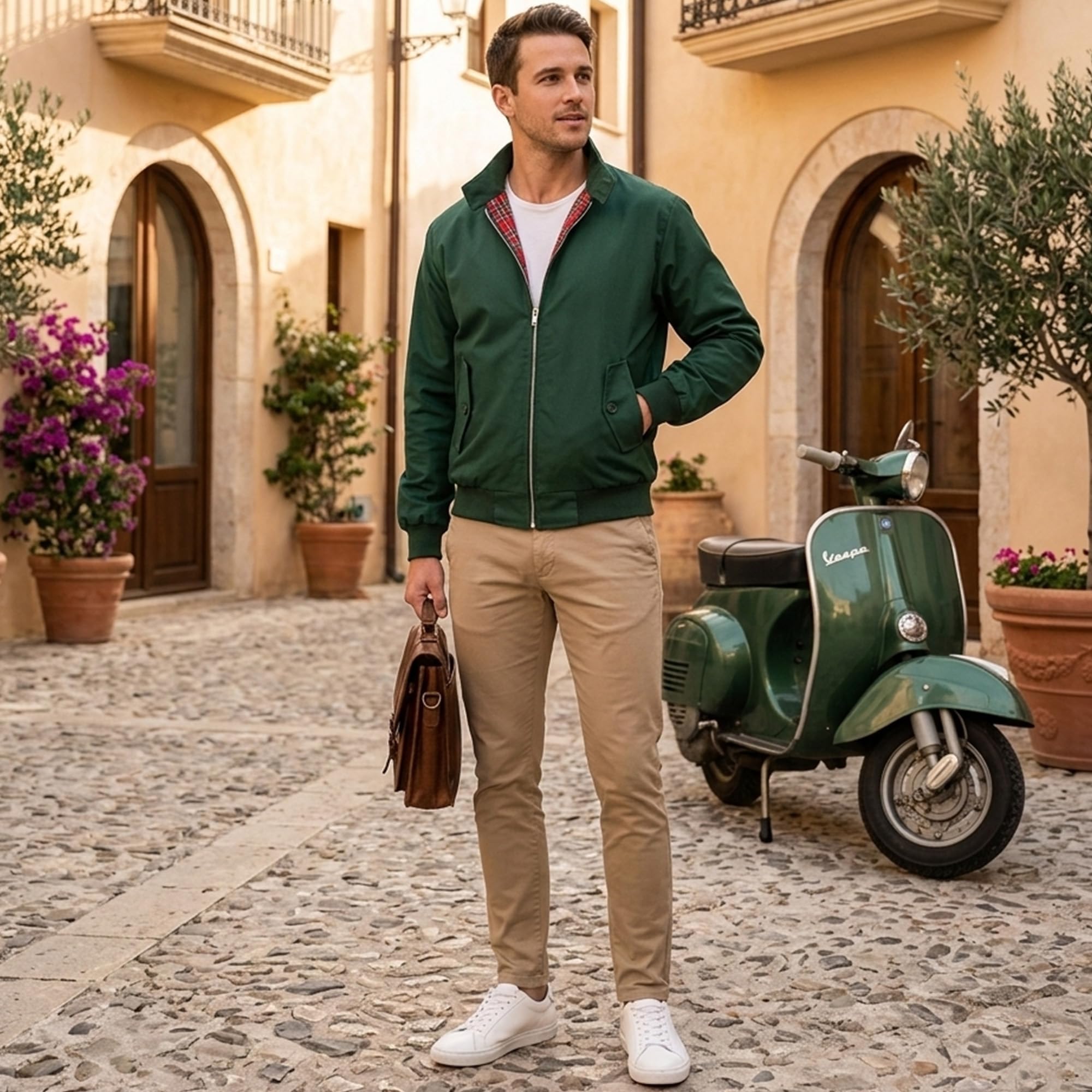 G5 APPAREL Męska klasyczna kurtka bomberka Harrington w stylu vintage, z podszewką w kratę, rowerzysta
