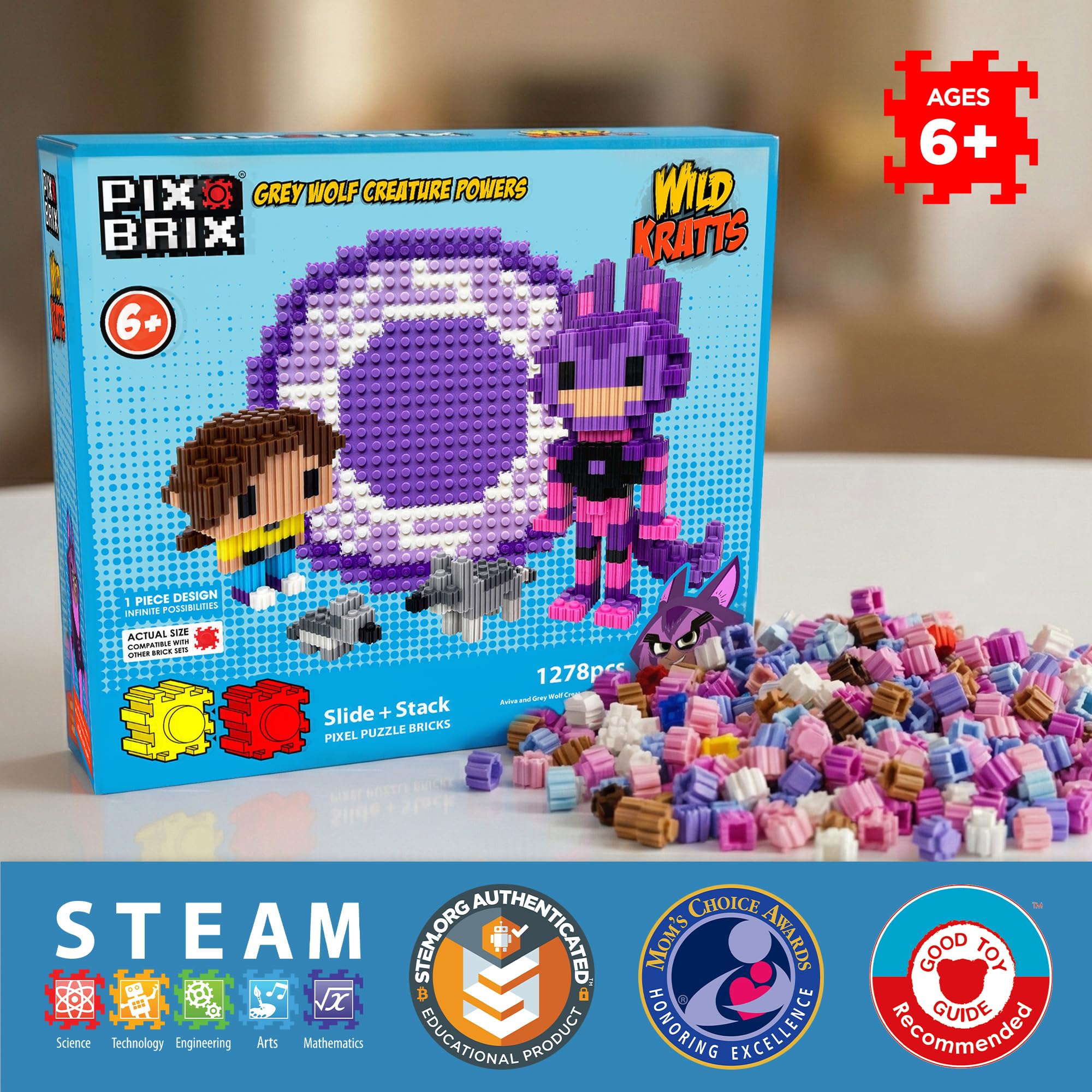Amazon.com: Pix Brix Wild Kratts Toys Pixel Brick Kit Grey Wolf