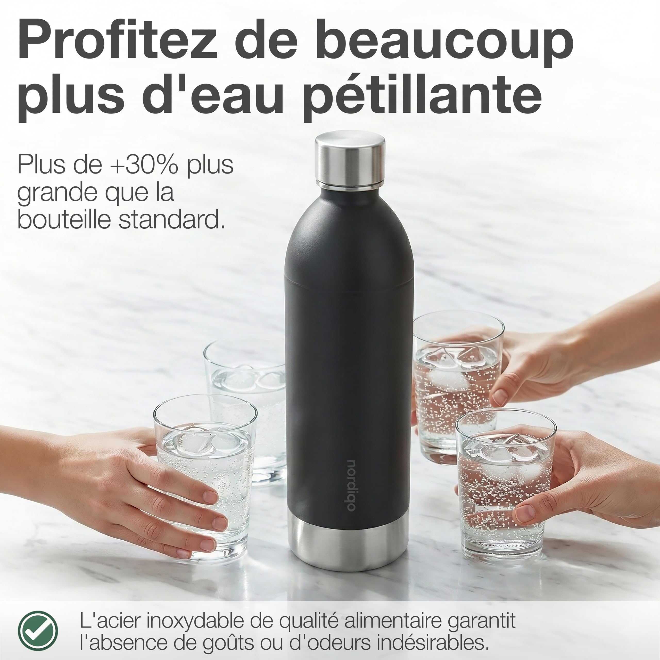 1300ml Bouteille en Acier Inoxydable pour Aarke Carbonator 3 & SMEG (Non Pro) - Étanche, Sans Plastique - Sans Date Limite, Lignes de Remplissage Intérieur & Extérieur - 2 x Noir Mat