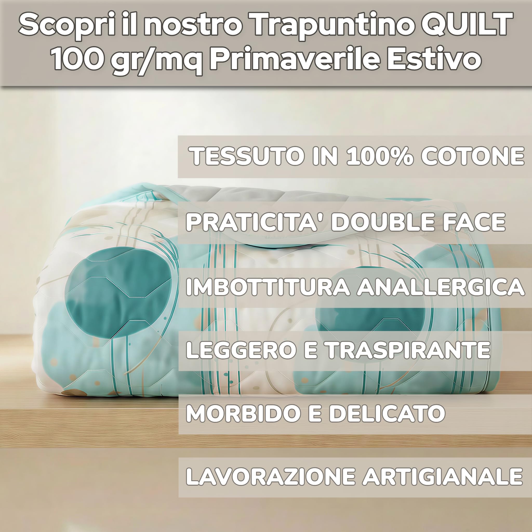 Mahome Trapuntino Singolo Primaverile Estivo in 100% Puro Cotone 170x260 cm Leggero Double Face - Copriletto Trapuntato morbido Traspirante Anallergico - Made in Italy – Inciso Verde - 4