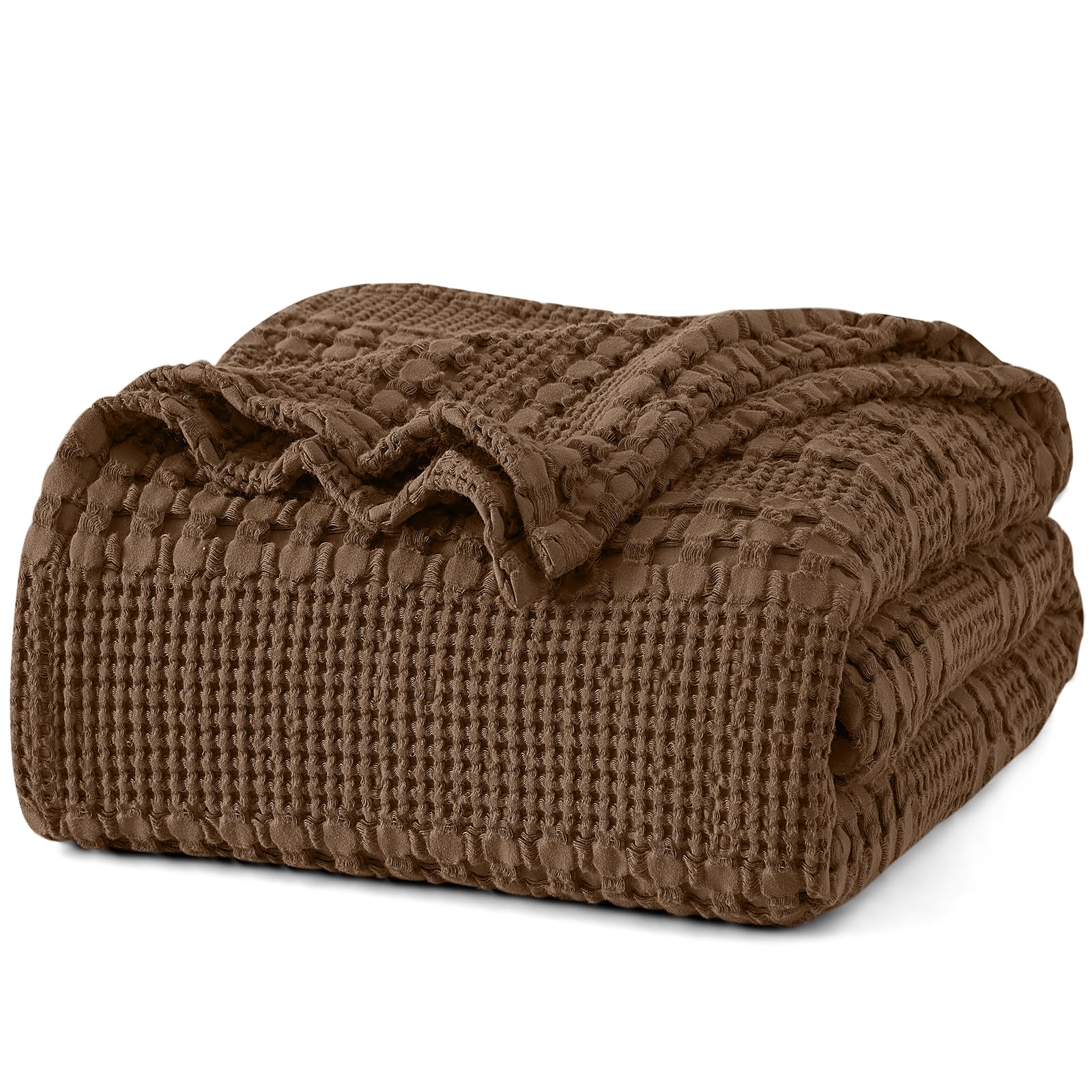 phf 100% cotton waffle weave blanket king size for bed, soft lightweight & breathable for spring and summer, all-season comfort, luxury aesthetic blanket for home decor, 108"x90", chocolate