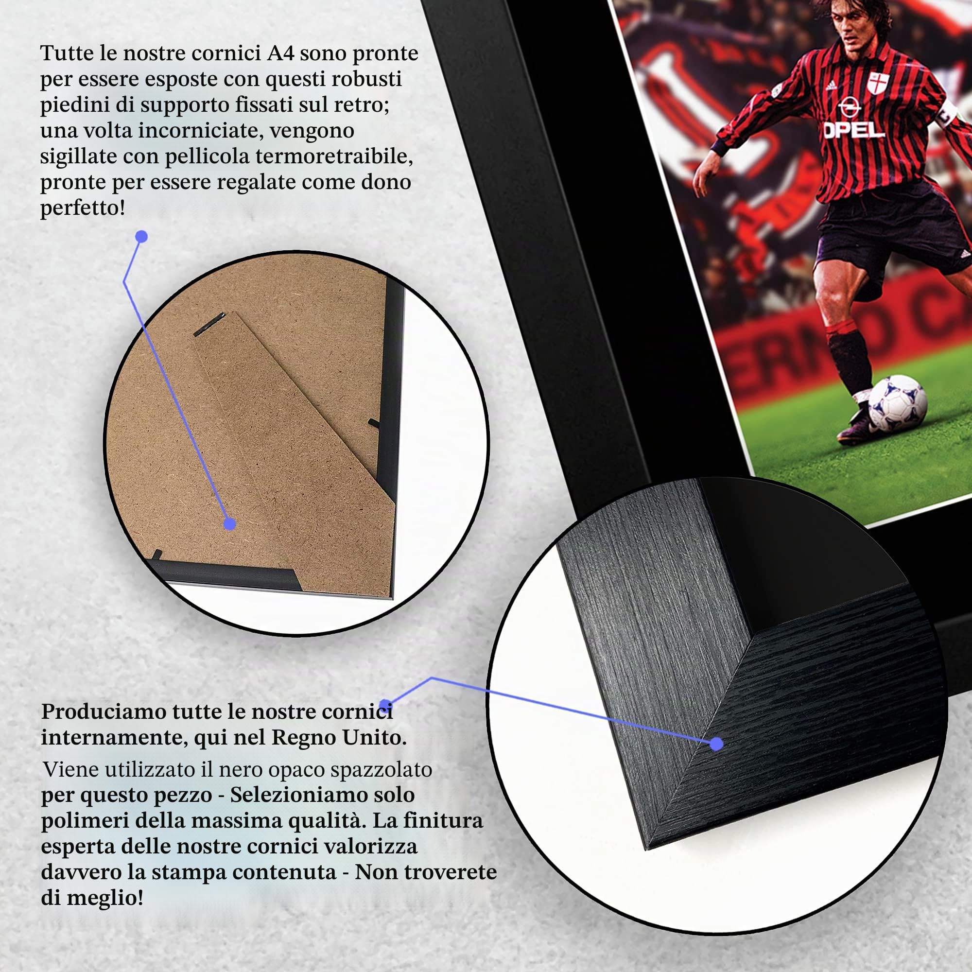 HWC Trading FR A4 Paolo Maldini AC Milan Gifts - Foto autografata stampata per fan e tifosi, formato A4, con cornice