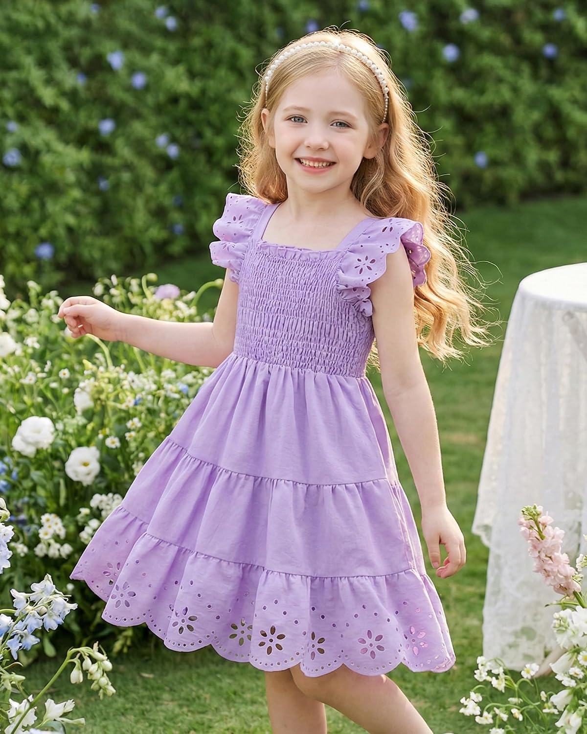 Mioglrie Toddler Girl Dress Summer Outfits Kids Ruffle Cap Puff Sleeves Boho Dresses Casual Sundress for Girls 2-8T
