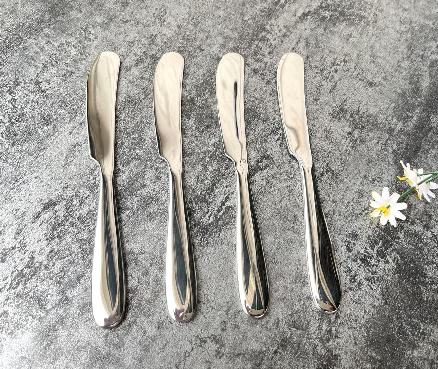 4 Pieces Set Butter knife, Pate Knife Cheese Butter Spreader, Thick and Smooth Handle, Strong Heavy, Food Safety Material Stainless Steel 18/10 SUS 304# for Home Restaurant Party breakfast (Mirror)