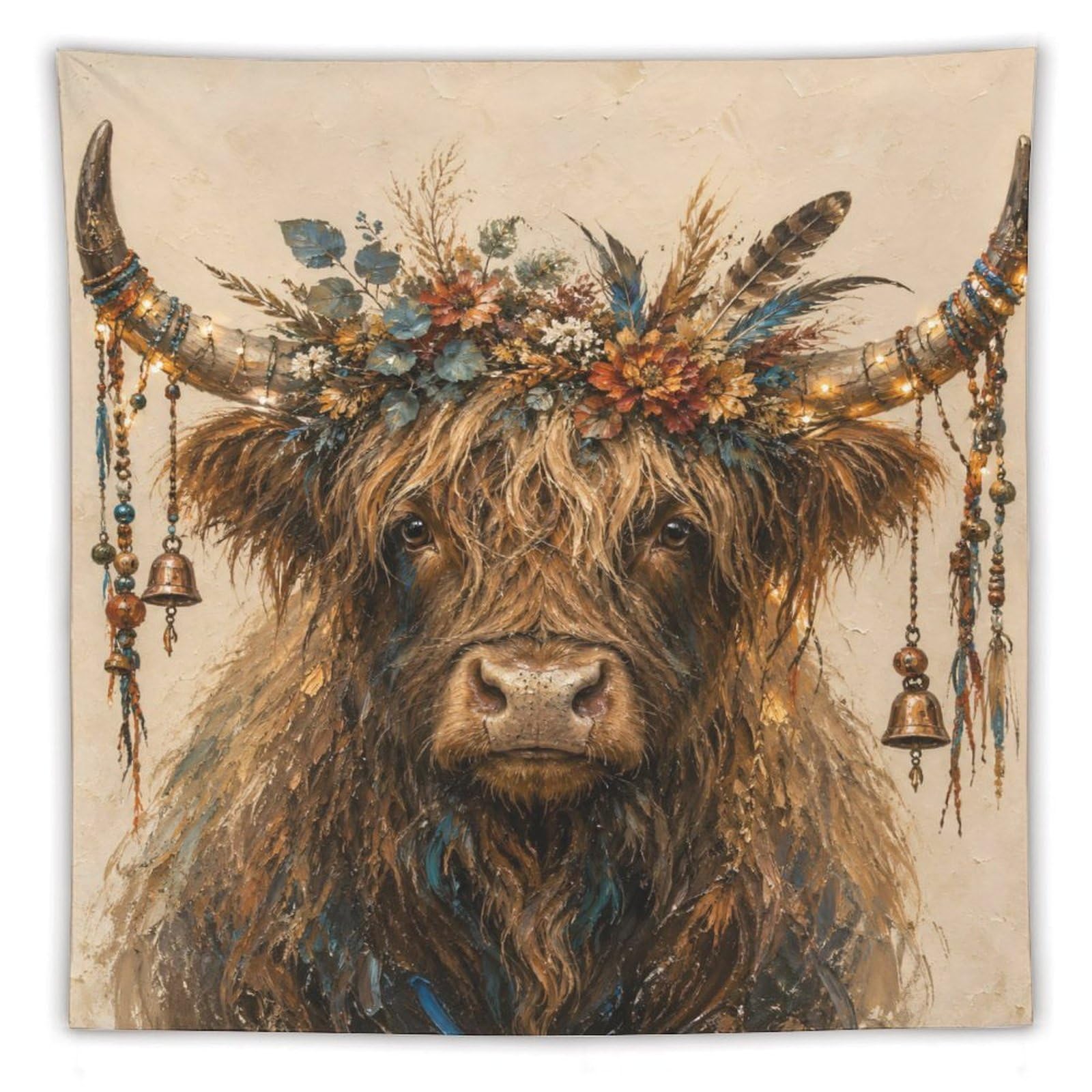 H3B8U2Y5 Highland Cow Rustic Portrait Wall Tapestry, College Dorm
