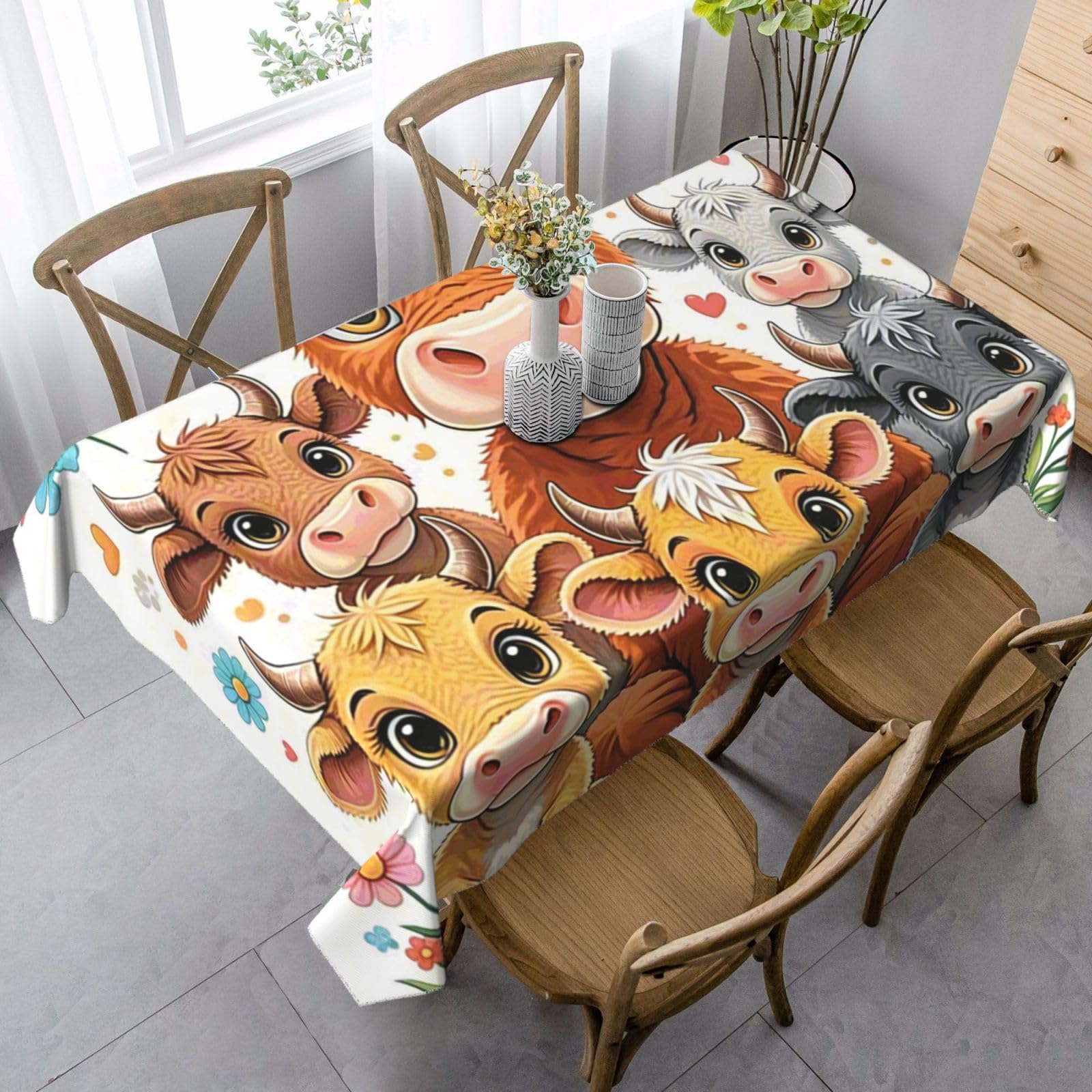 FekiLoot Cow Rectangle Tablecloth 35x55 Inch, Washable Reusable Farmhouse Table Cloths Wrinkle Free and Spillproof Kitchen Dinning Table Cover for Party Wedding Picnic Home Decor Tablecloths