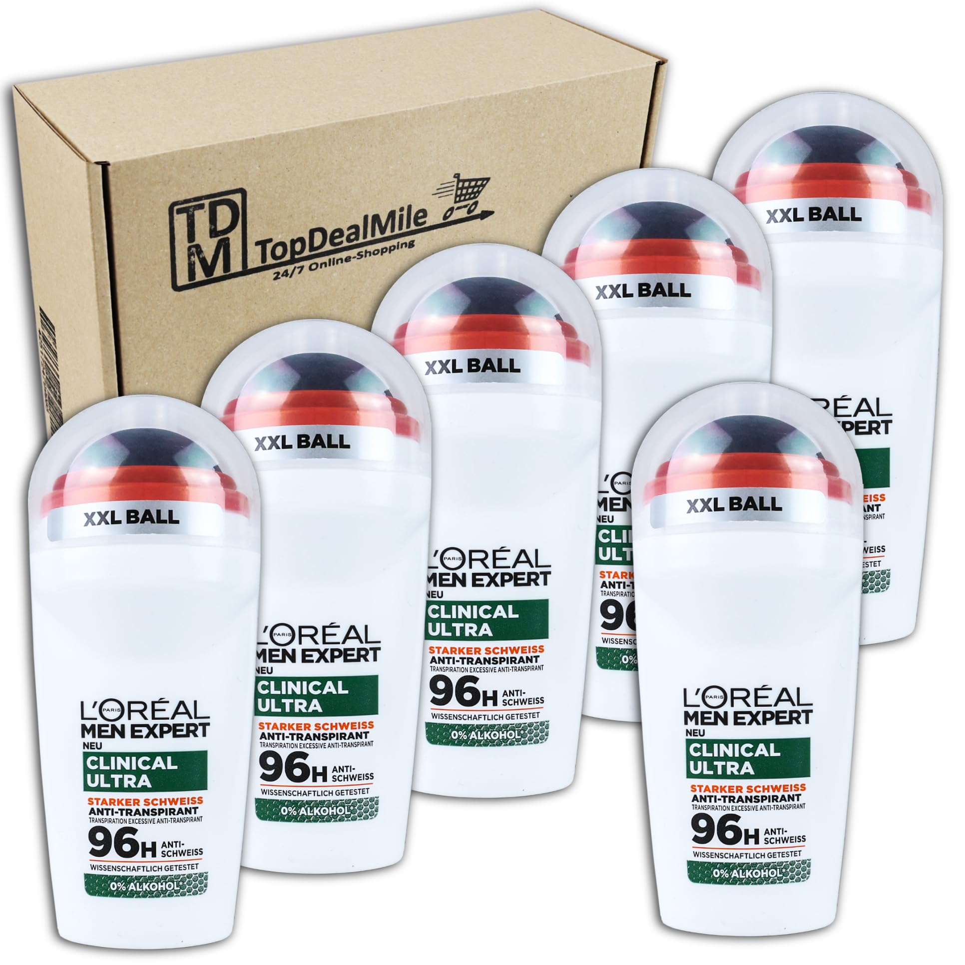 TopDealMile – opakowanie zapasowe, do L'Oréal Men Expert Clinical Ultra mocny pot, antyperspirant w kulce, 6 x 150 ml