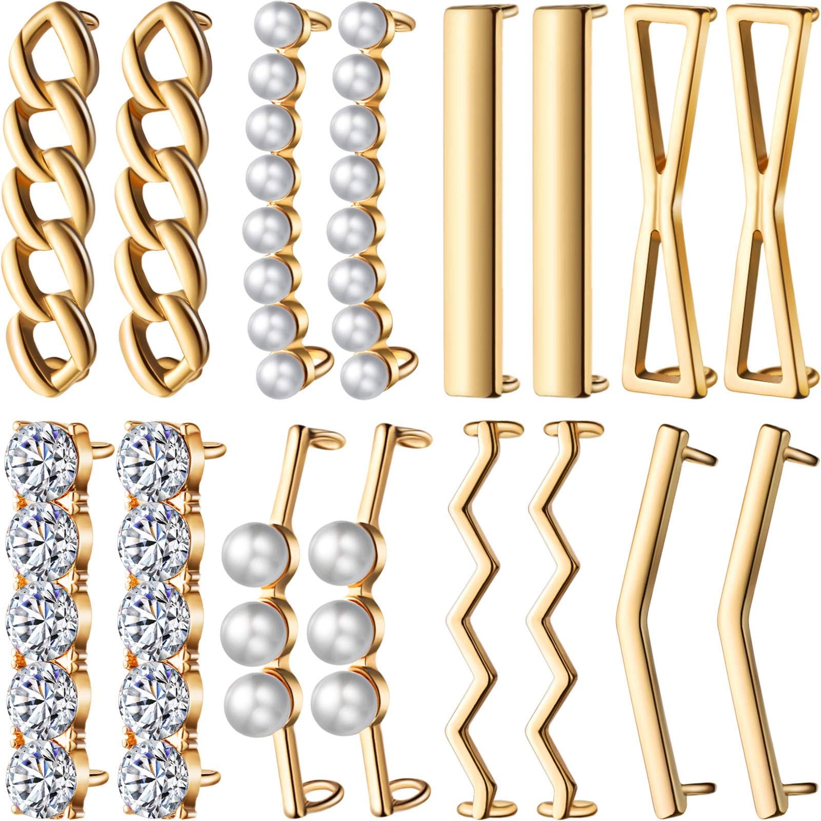 16 Pieces/ 8 Pairs Shoelace Charms for Sneakers Shoelaces Decorations DIY Decorative Shoe Clips Faux Pearl Rhinestones Shoes Accessory for Girl Women Casual Shoes (Silver)