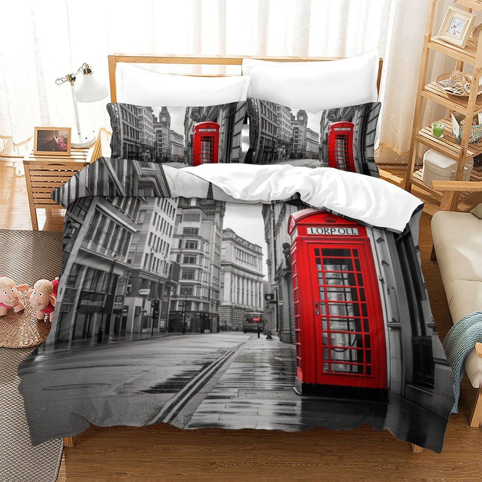 Housse couette haute qualité motif Londres 260x220cm parure de lit durable