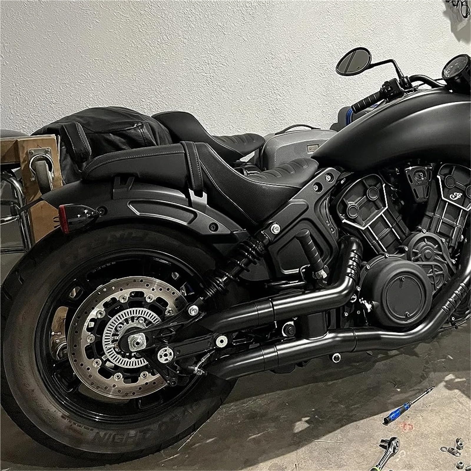 Motorrad-Auspuff Universal Slip on Für Indian Scout Bobber Sixty Für Rogue Twenty 2015-2023 Slip-On Short GP Slip Ons Schalldämpfer Mit DB Killer Schalldämpfer(Black No Muffler)