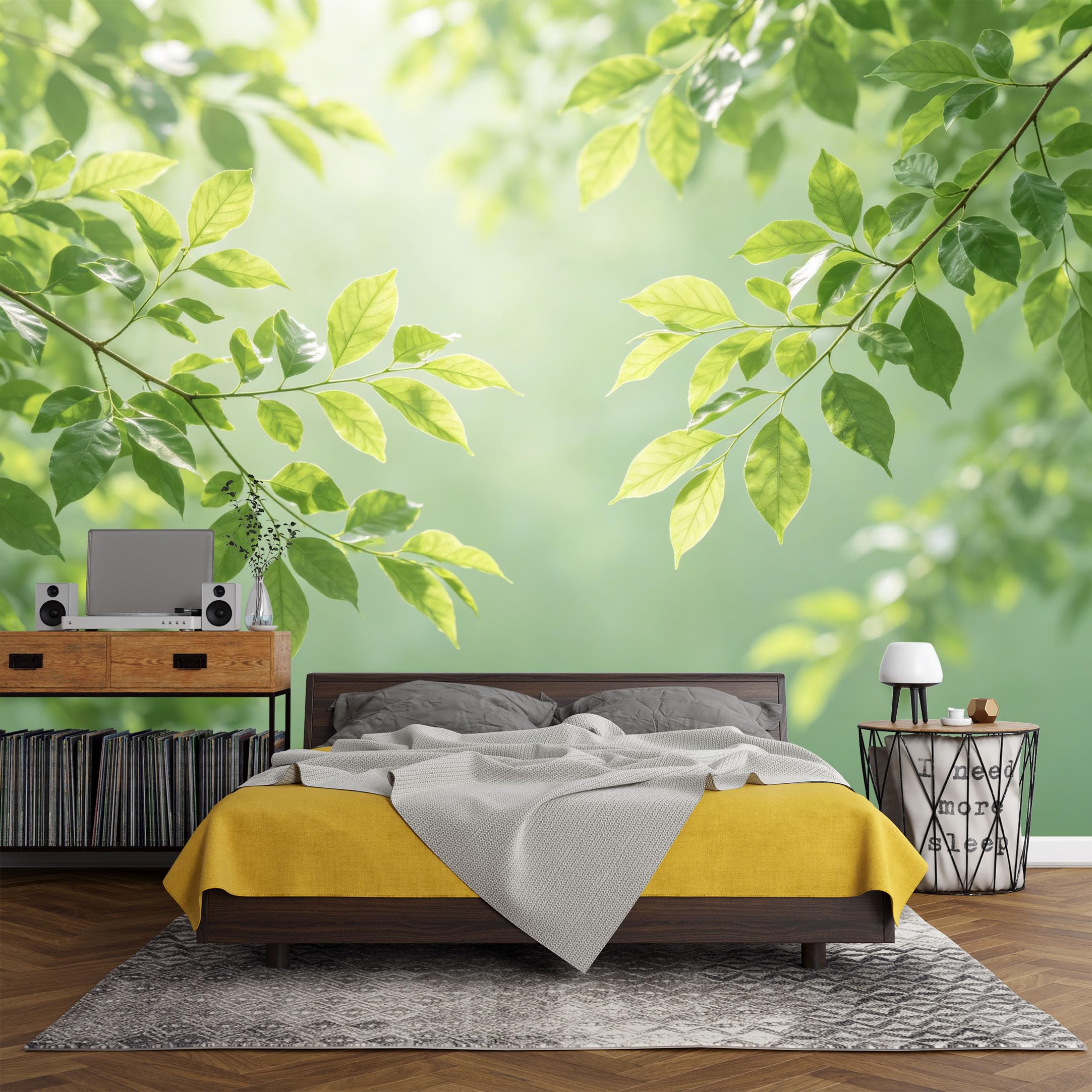 Custom Size Wall Mural Botanical Nature Forest Leaves Sunlight SelfAdhesive Art Prints wall Fabric (No PVC) Removable Wallpaper Living Room Decor Wall Backdrop
