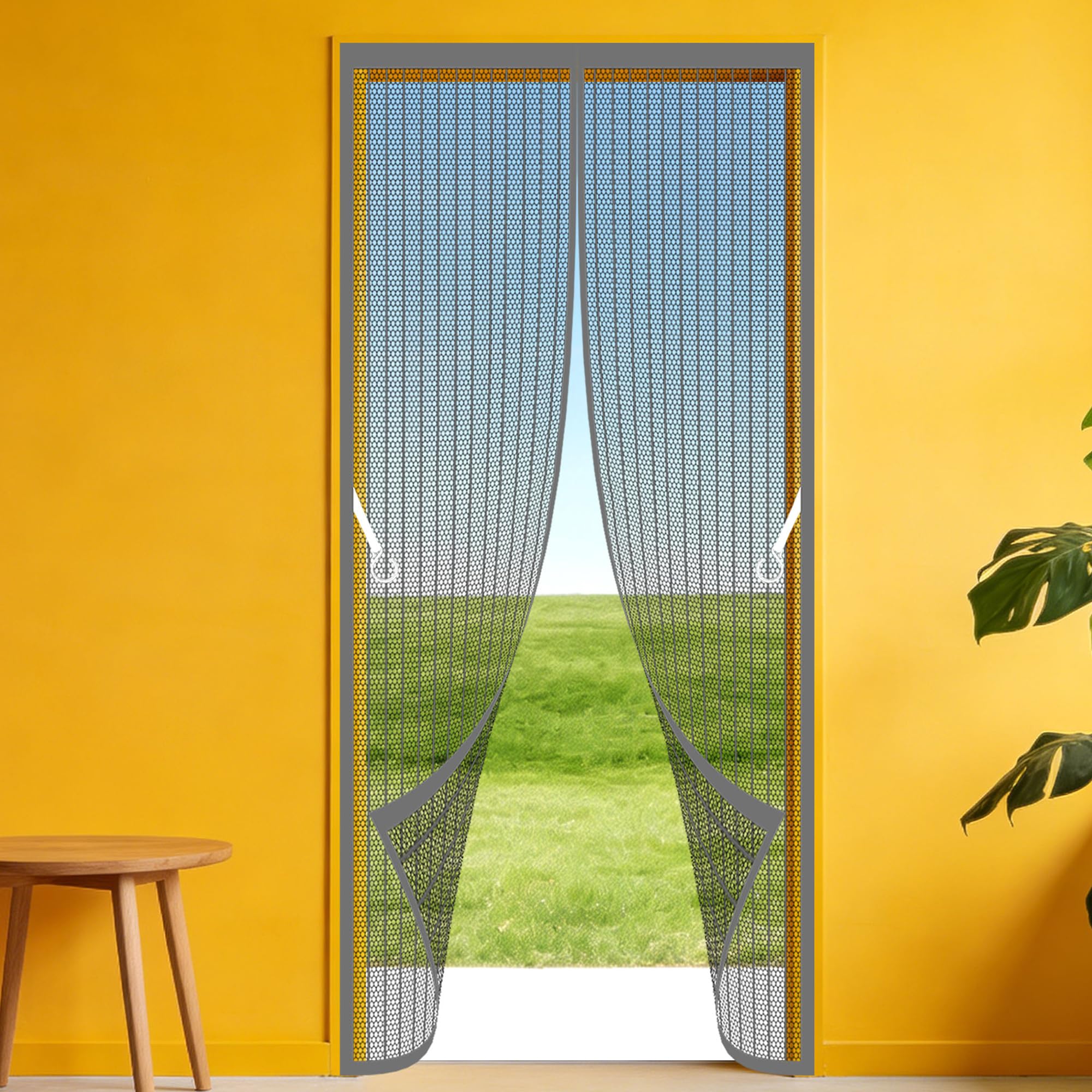 Magnetic Screen Fly Doors 104 x 285 cm Hands Free Closing Magnetic Fly Screen Door Curtains Keeps Bugs Out for Home, Bedroom, Living Room, Kitchen, Patio, Grey