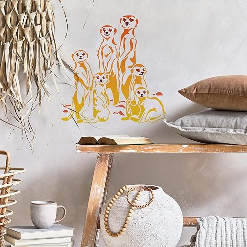 Miniatura 7 de FINGERINSPIRE Plantilla familiar Meerkat para pintar de 11.8 x 11.8 pulgadas, plantilla de dibujo con patrón de zorro, linda familia de mangosta,