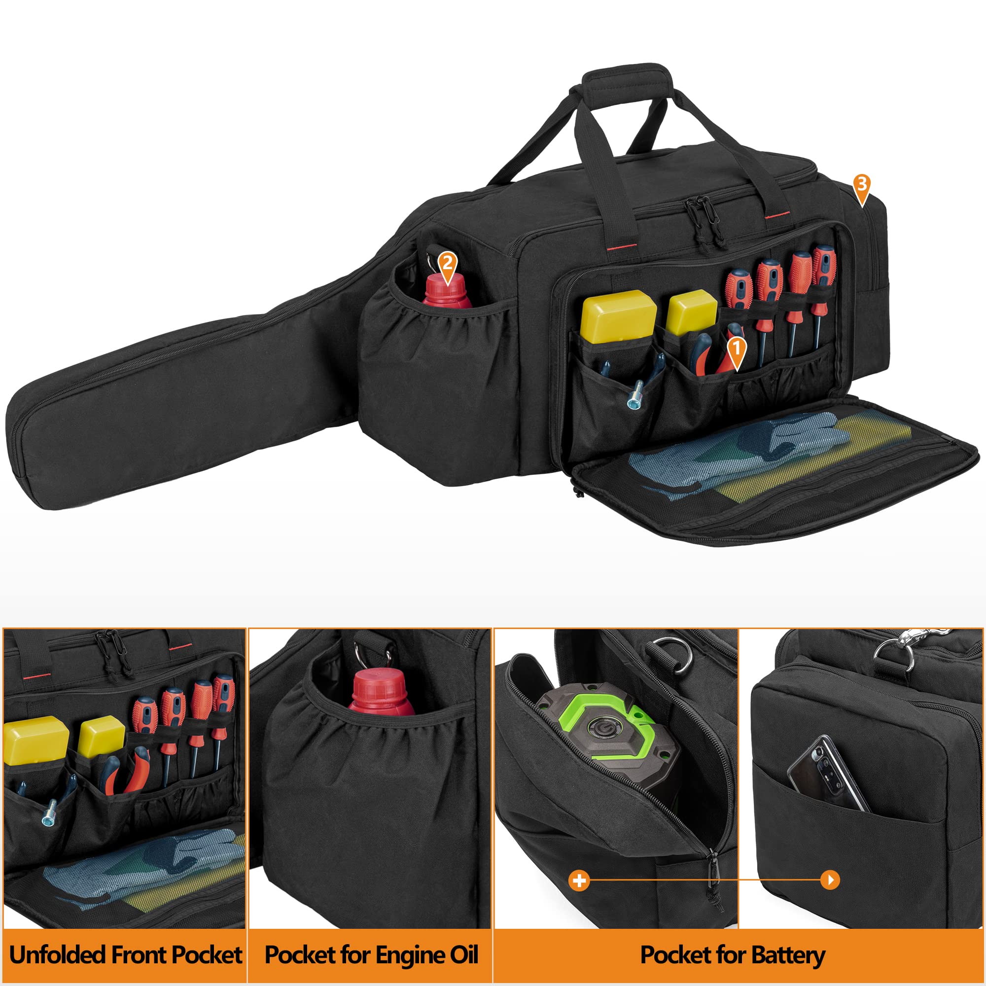 SAMDEW Estuche para Motosierra Compatible con EGO 35 y 40 y 45cm Motosierra Eléctrica, Bolsa de Almacenamiento Apto para 14/16/18 Pulgadas Cable y Accesorios (Solo Bolsa)