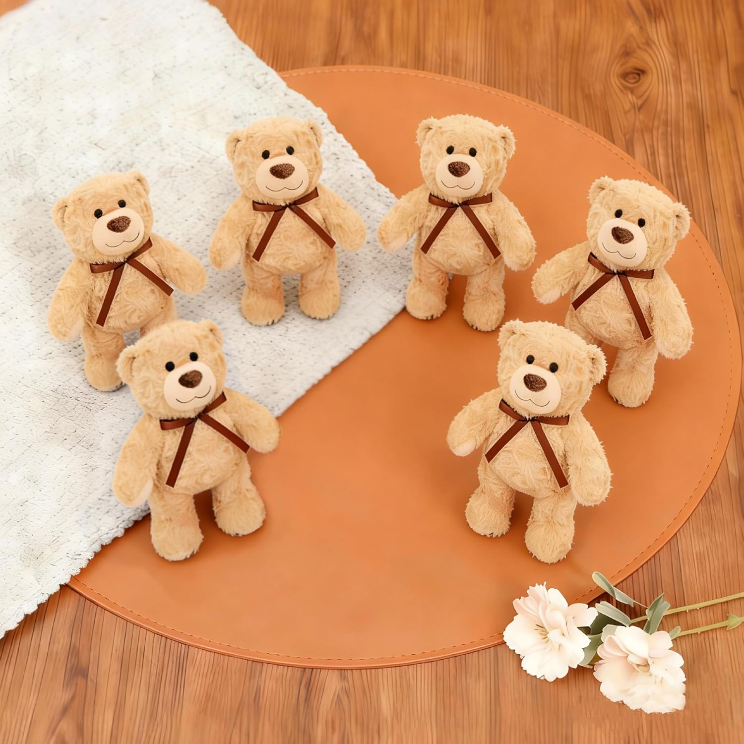 6Pcs Teddy Bear Stuffed Animals Bulk for Baby Shower, Small Stuffed Teddy Bear Plush, 10" Bulk Bears Plush Toys for Baby Shower Party Decorations Christmas Valentine's Day (Brown)
