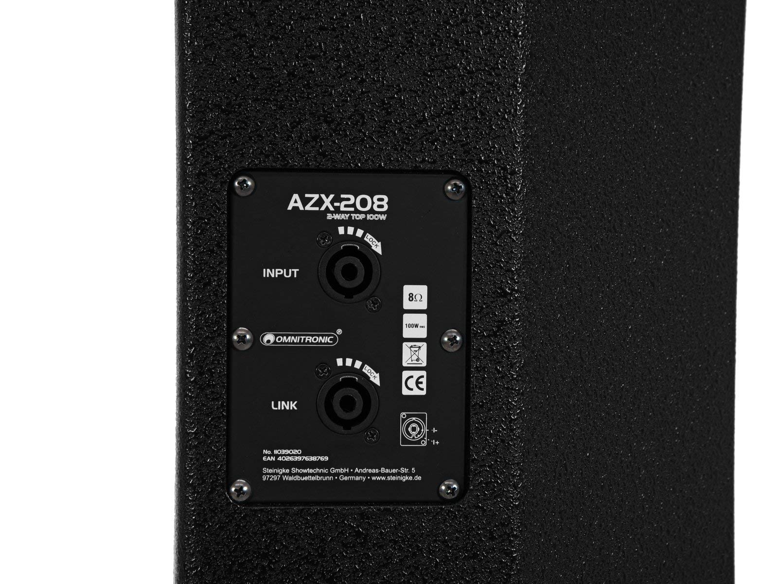 Omnitronic AZX-208 2-Wege Top 100W | Passive 2-Wege-Lautsprecherbox mit 8"-Woofer, 1"-Treiber und 100 W RMS | Stabiles MDF-Gehäuse mit Schutzgitter und Tragegriff