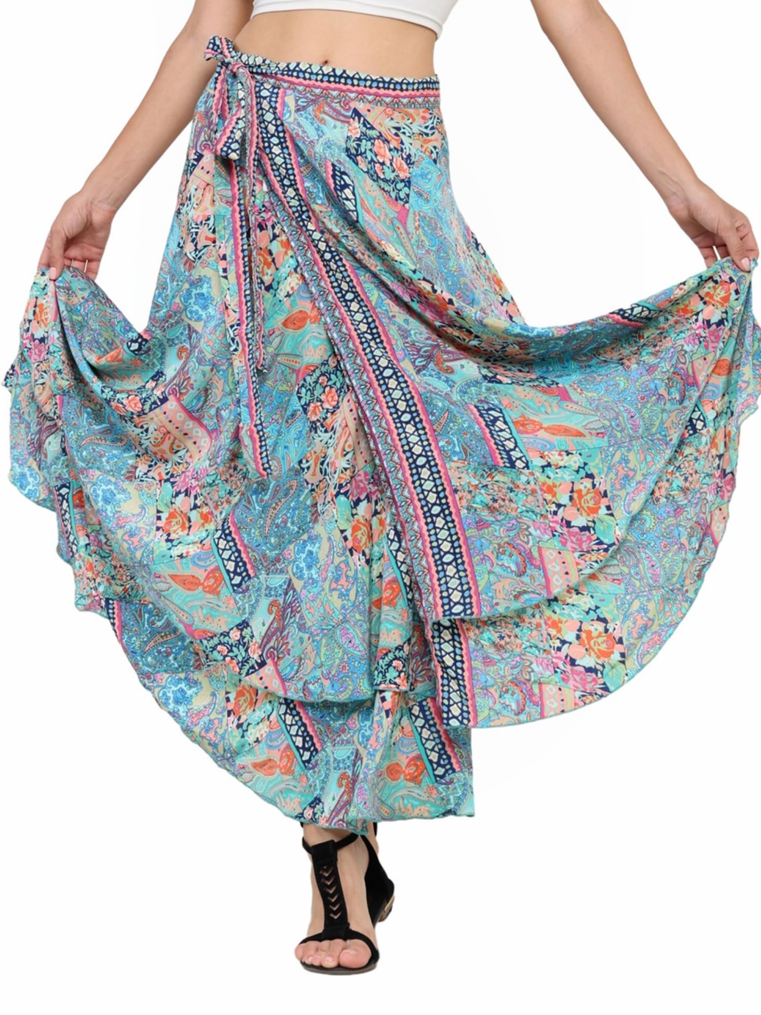 KE | Kanha Exports Women's Western Print Wrap Skirt, Casual & Beach Wear, Loose Fit, Bohemian Paisley Design