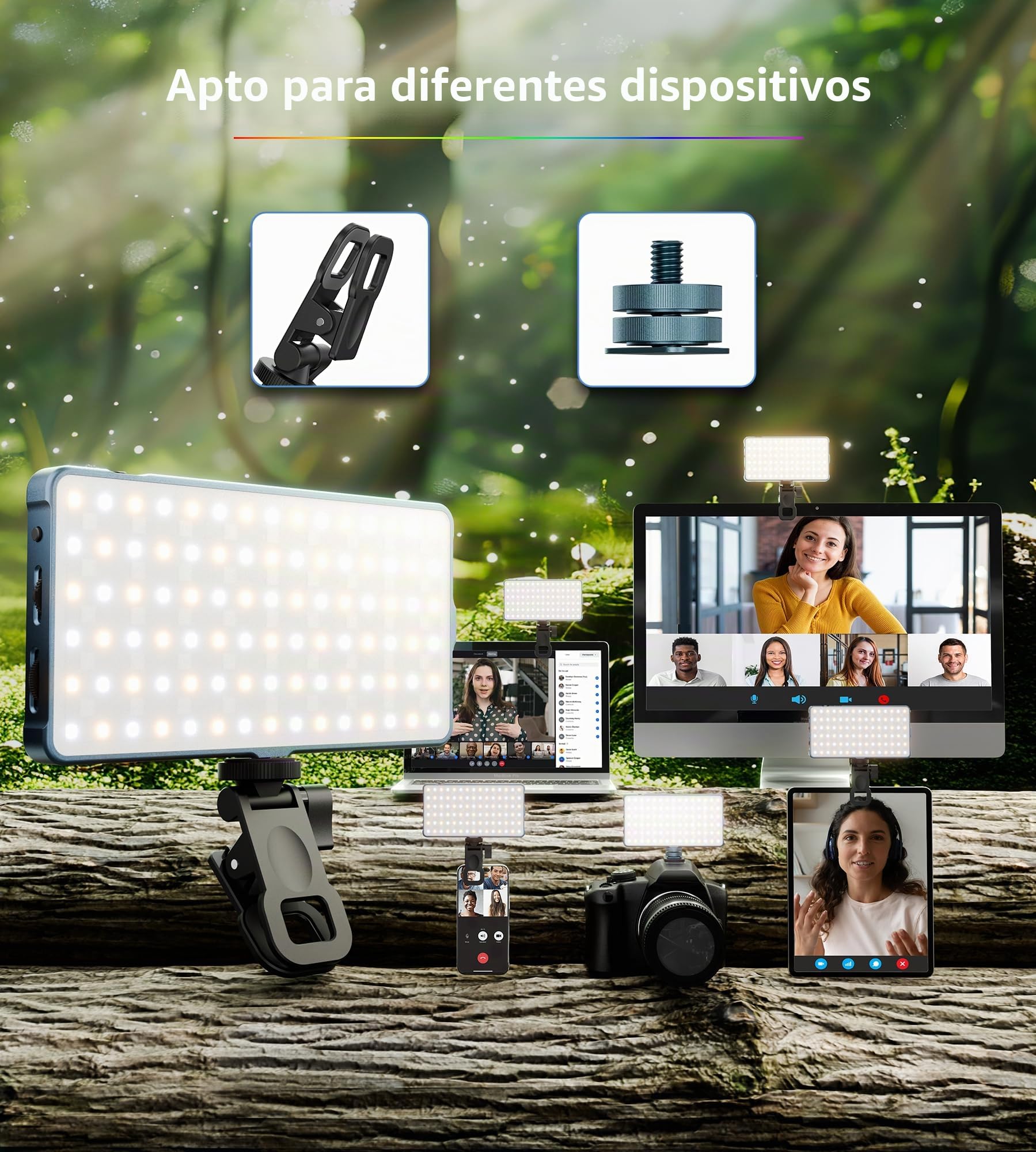 Zetci 135 LED Selfie Luz para teléfono móvil con zapata de flash de metal y clip lámpara de vídeo con Hot Shoe y empuñadura