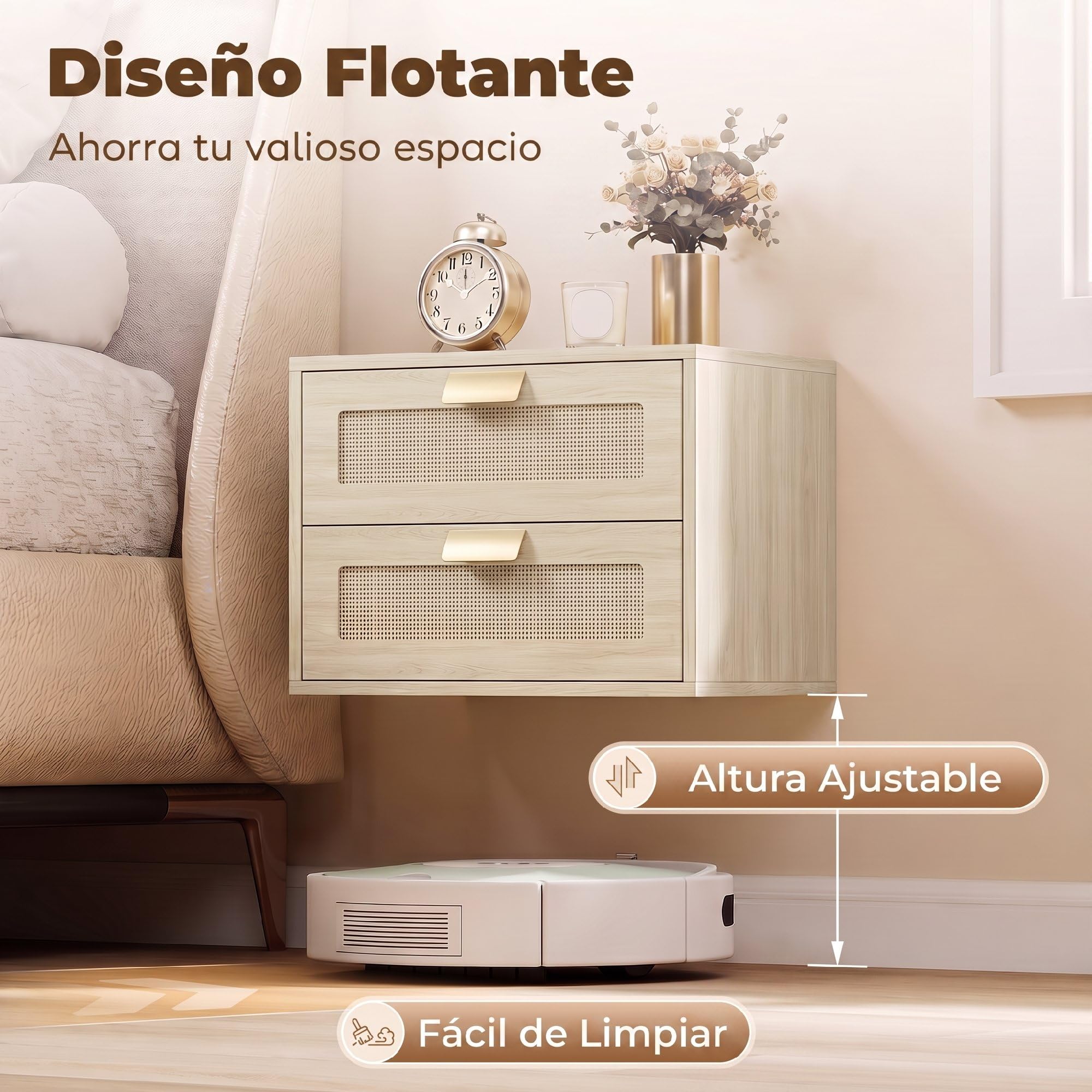 HOMCOM Juego de 2 Mesitas de Noche Flotantes 40x30x27,6 cm Roble