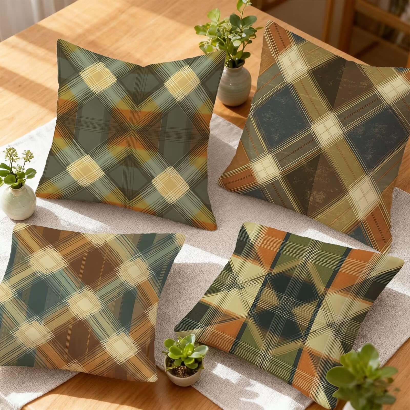 Pomarańczowy kolor poszewki na poduszki Divan 80x80 Tartan Poszewki na poduszki do łóżka Super miękka poszewka na poduszkę zestaw 4 poduszek na sofę jesienne dekoracje poszewki na poduszki, na krzesło