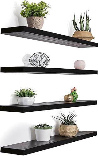 24 Inch Black Wood Floating Shelves
