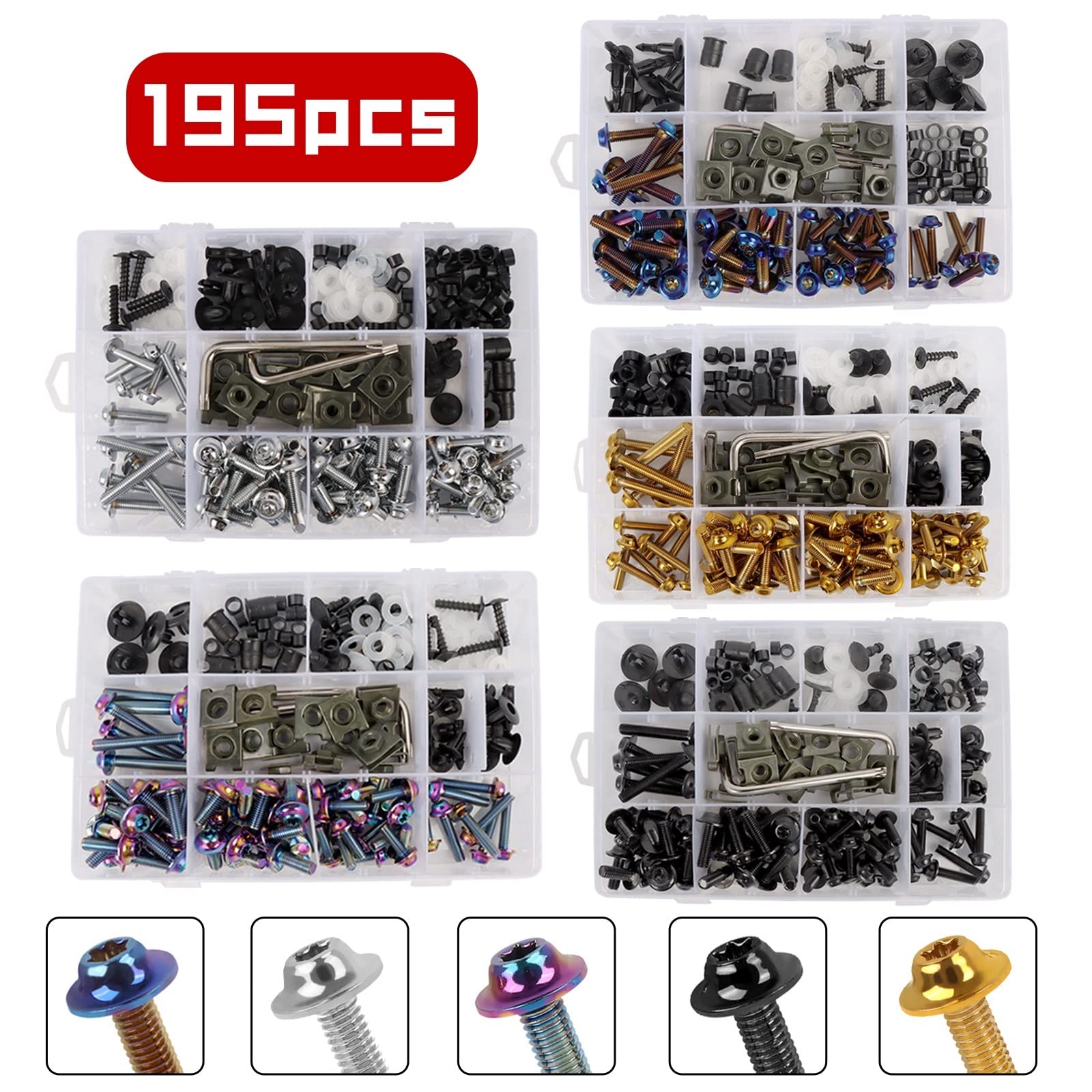 Bodywork Screws 195PCS M5 M6 Motorcycle Full Fairing Bolt